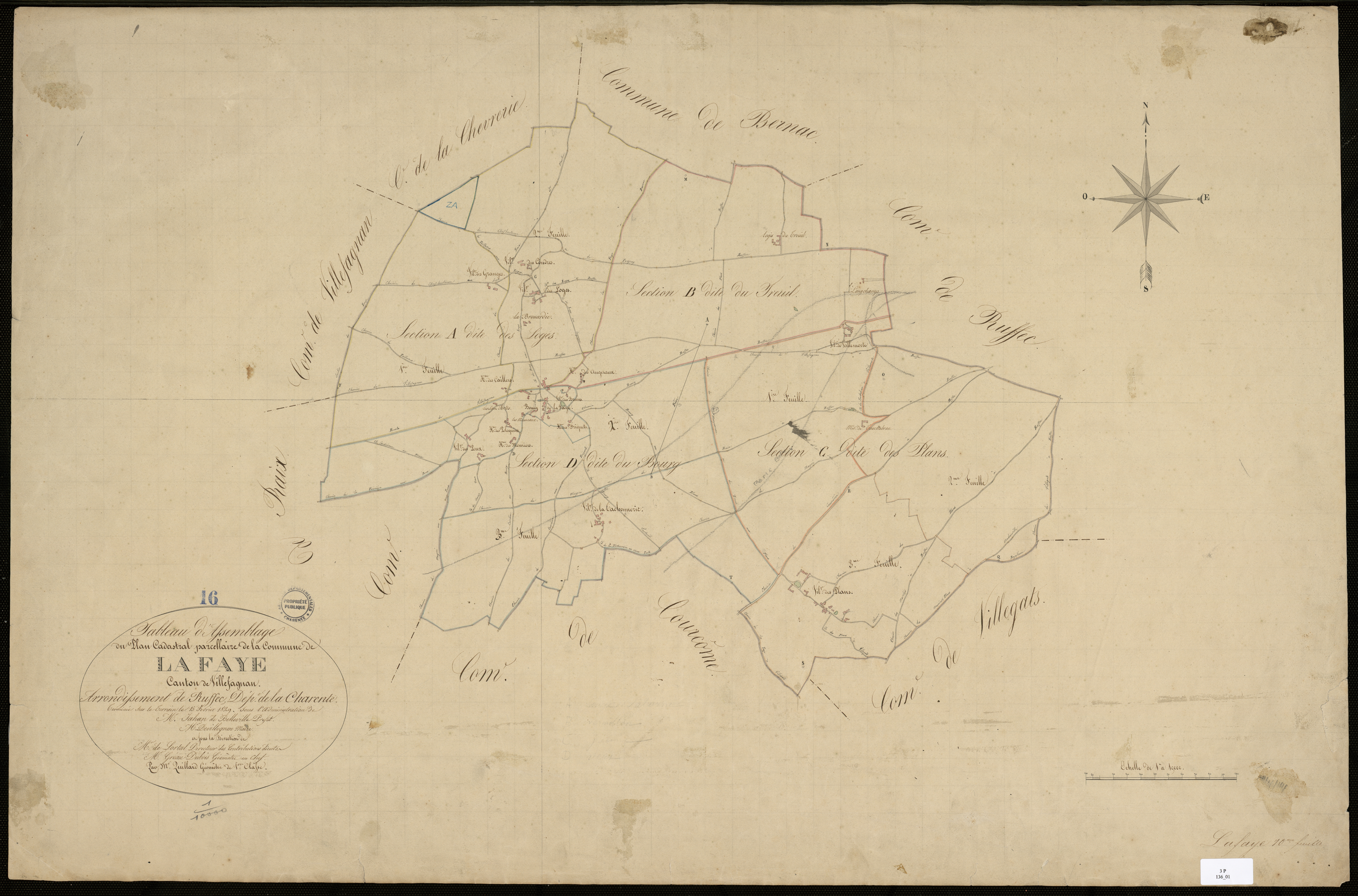 La Faye - 3 P 136/1 - Tableau d'assemblage.  | 1829