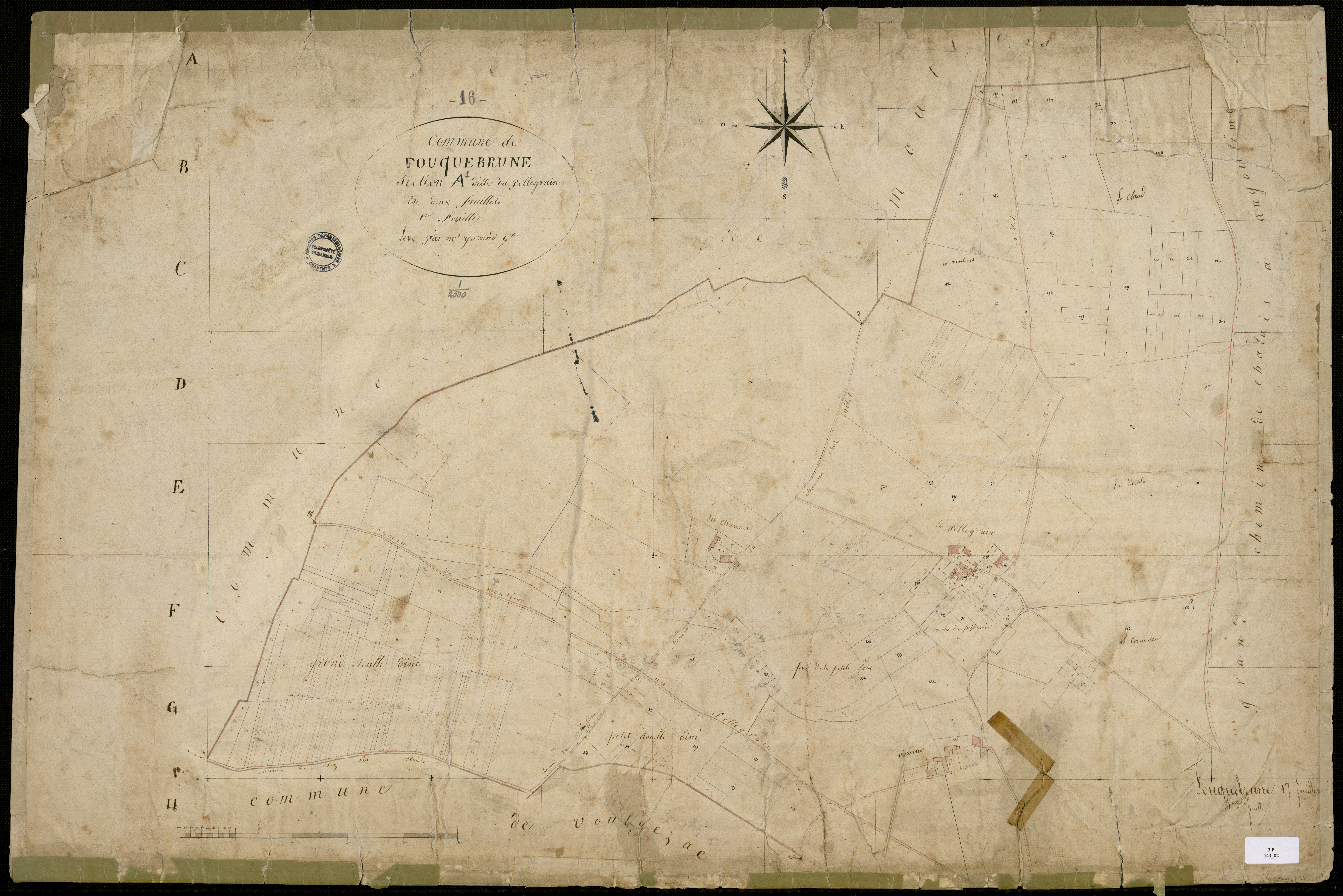 Fouquebrune - 3 P 143/2 - Section A dite du Pellegrin. Feuille 1.  | 1823
