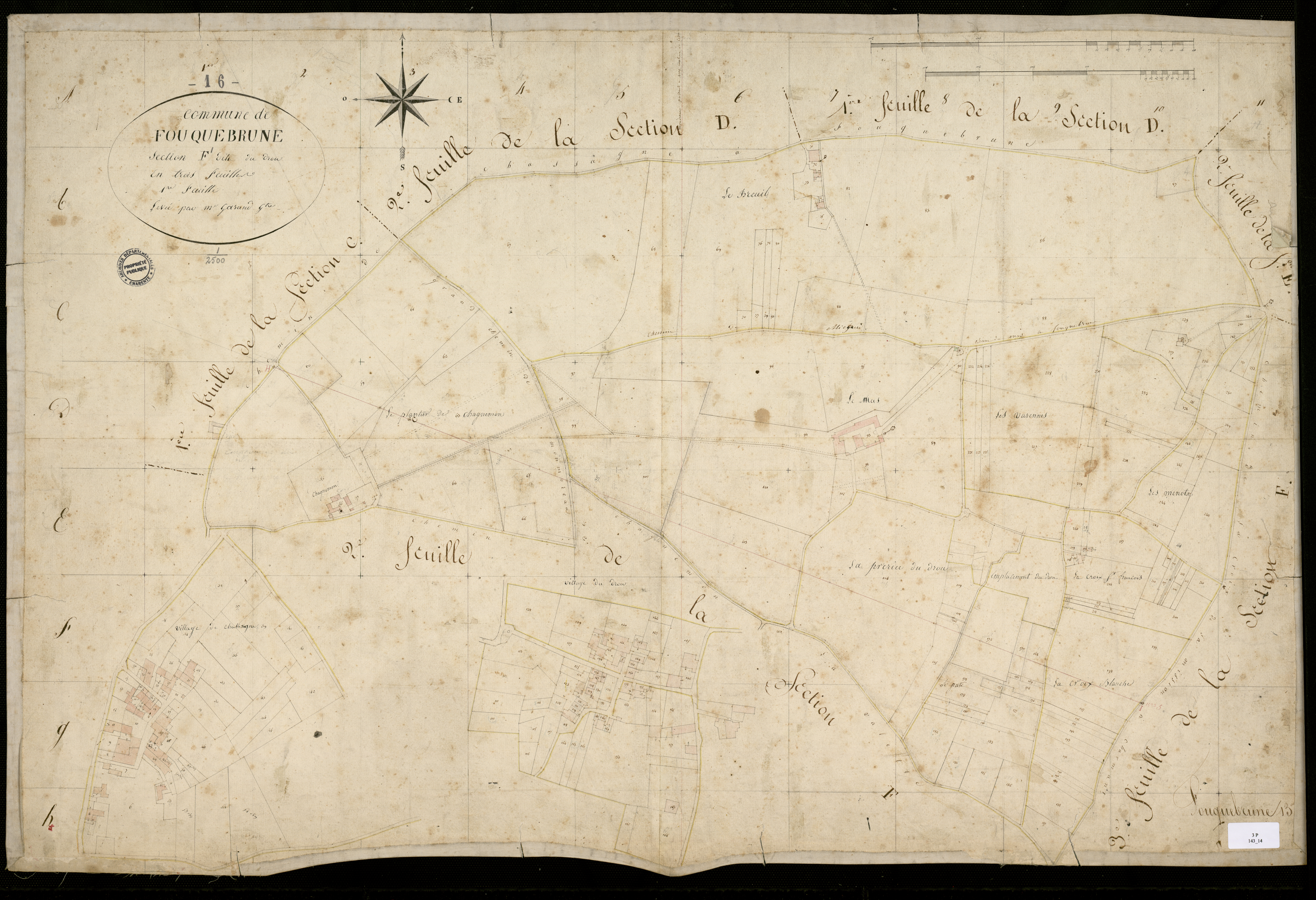 Fouquebrune - 3 P 143/14 - Section F dite du Drou. Feuille 1.  | 1823