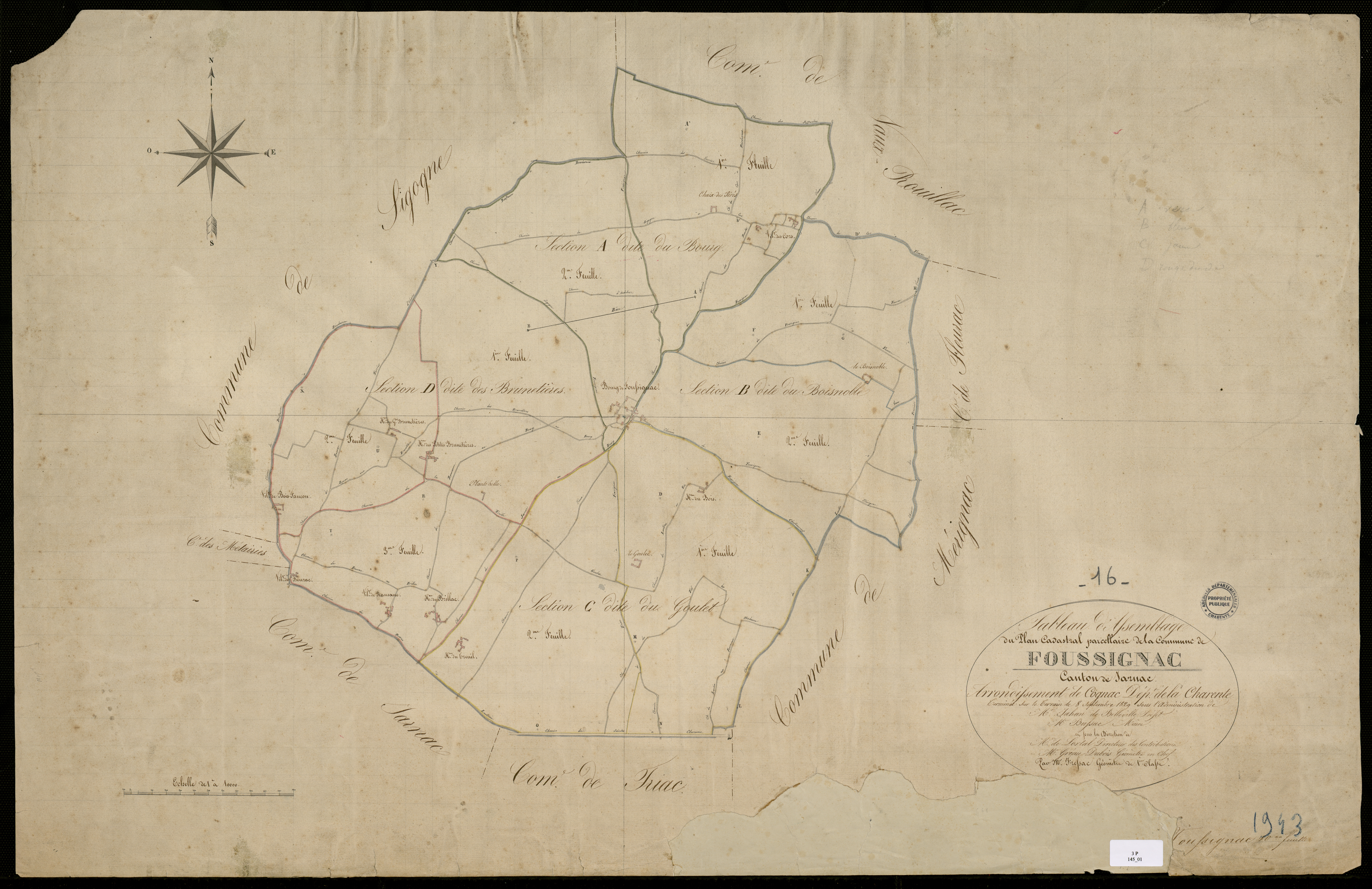 Foussignac - 3 P 145/1 - Tableau d'assemblage.  | 1829