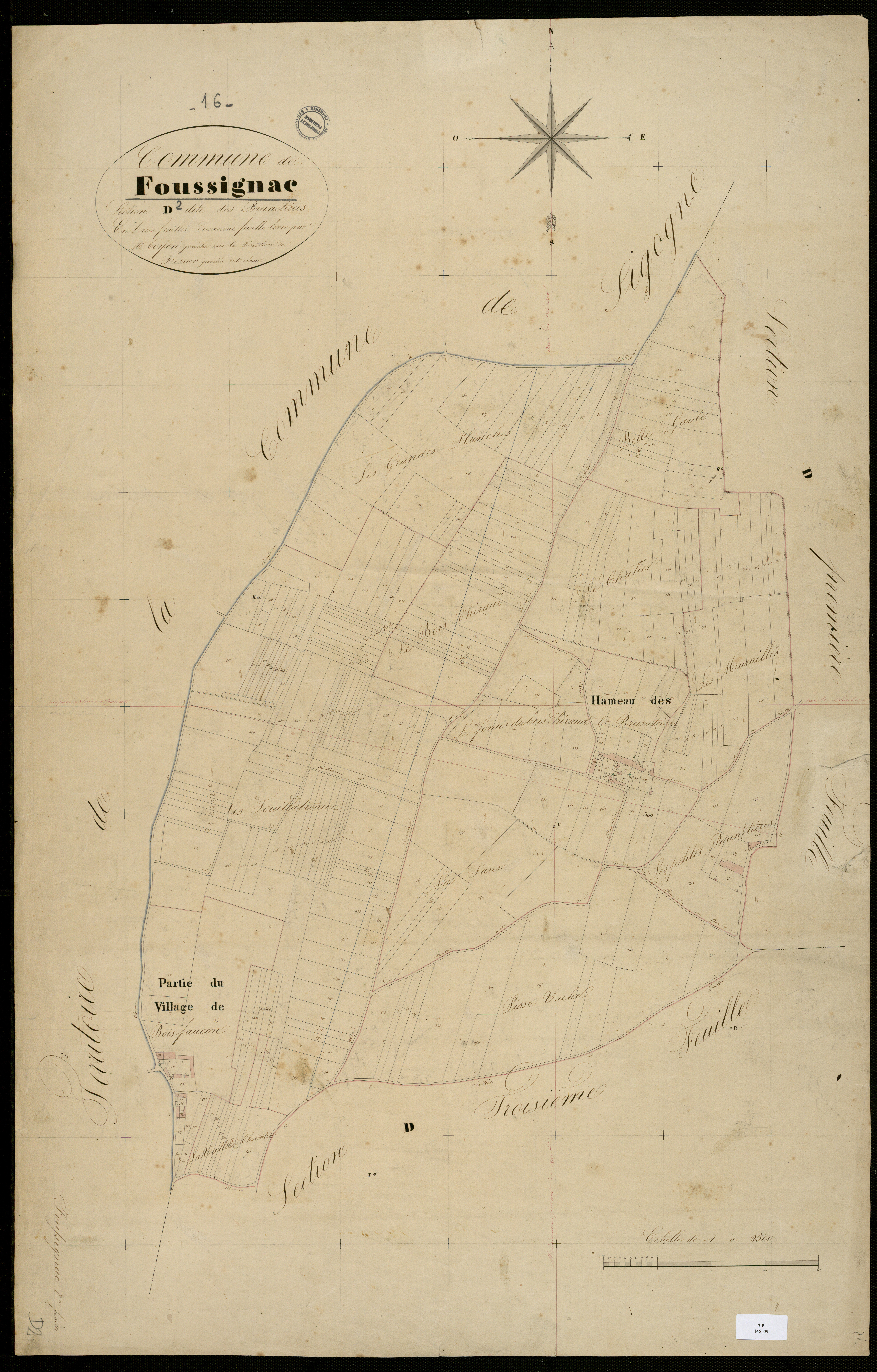 Foussignac - 3 P 145/9 - Section D dite des Brunetières. Feuille 2.  | 1829