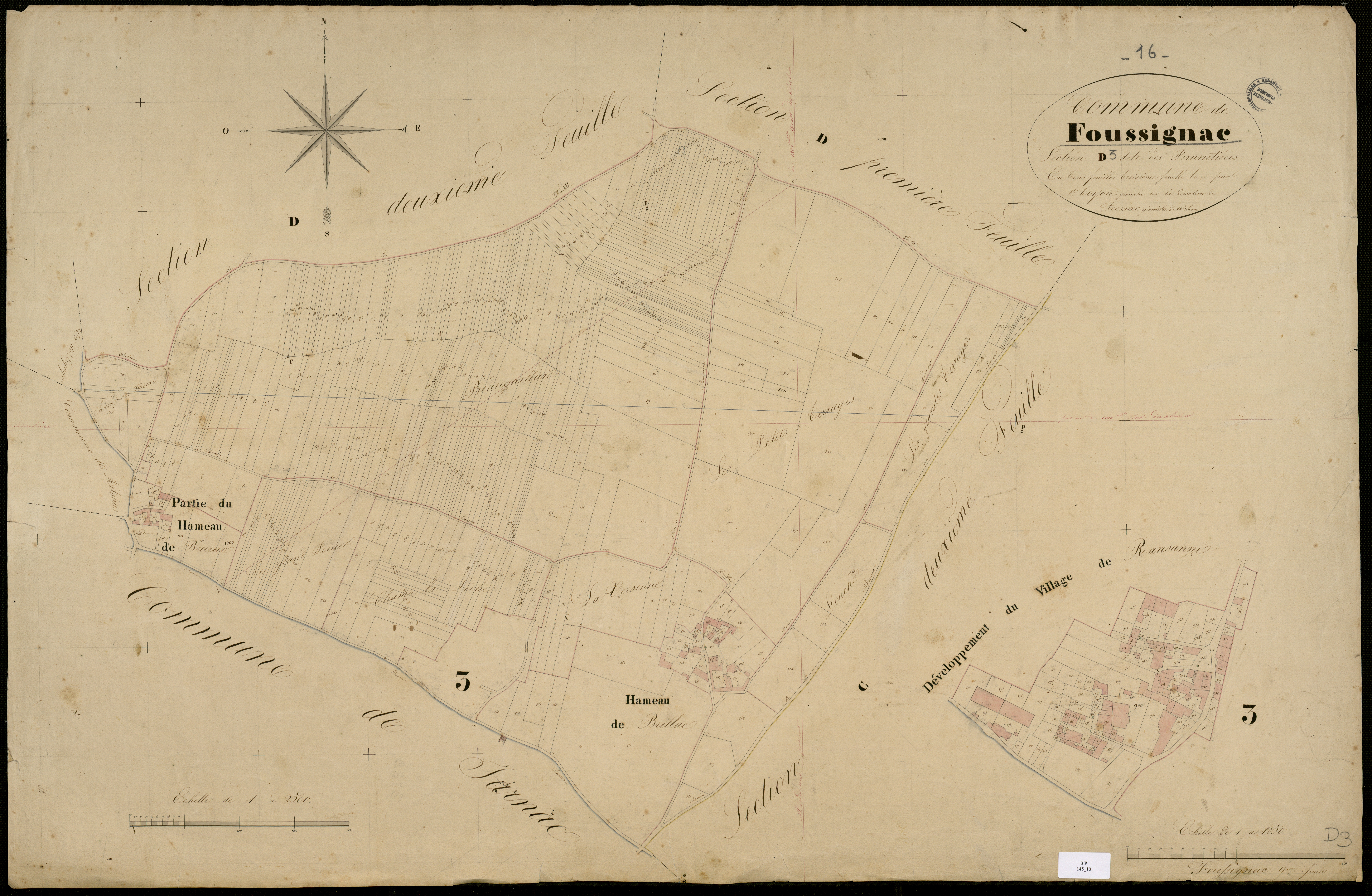 Foussignac - 3 P 145/10 - Section D dite des Brunetières. Feuille 3.  | 1829