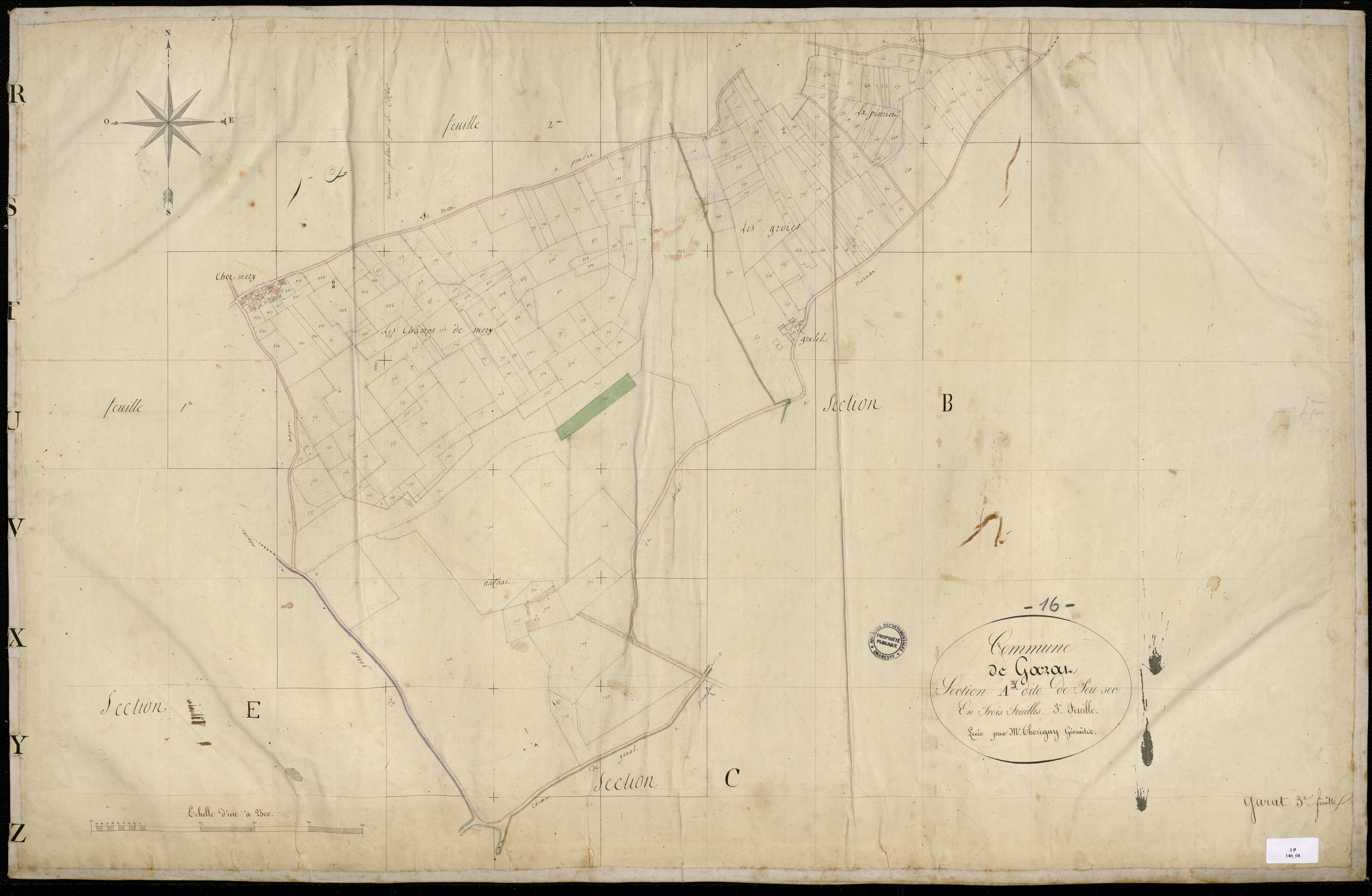 Garat - 3 P 146/4 - Section A dite de Peu-Sec. Feuille 3.  | 1824
