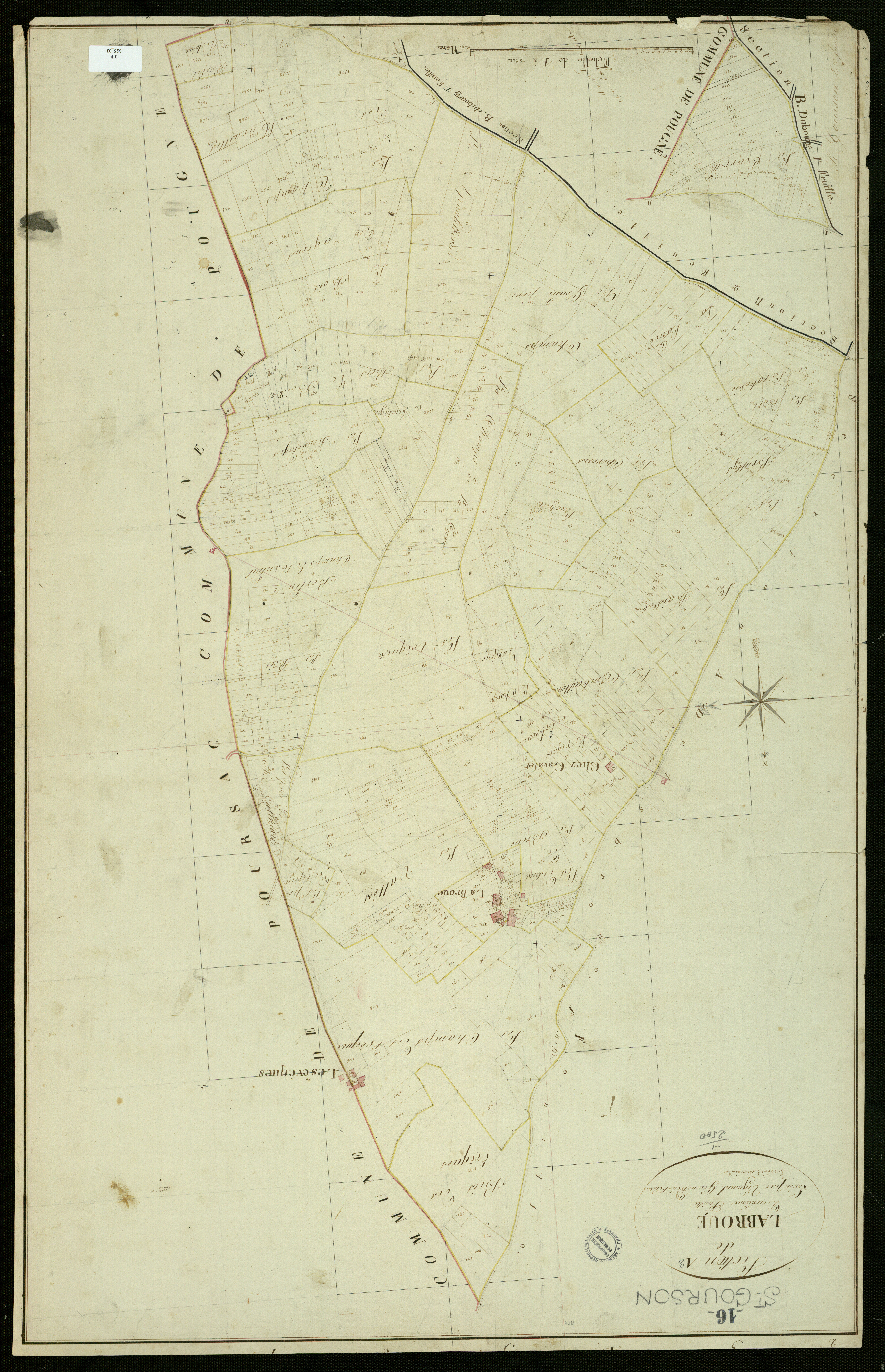 Gours - 3 P 325/3 - Section A dite de Labroue. Feuille 2.  | 1818