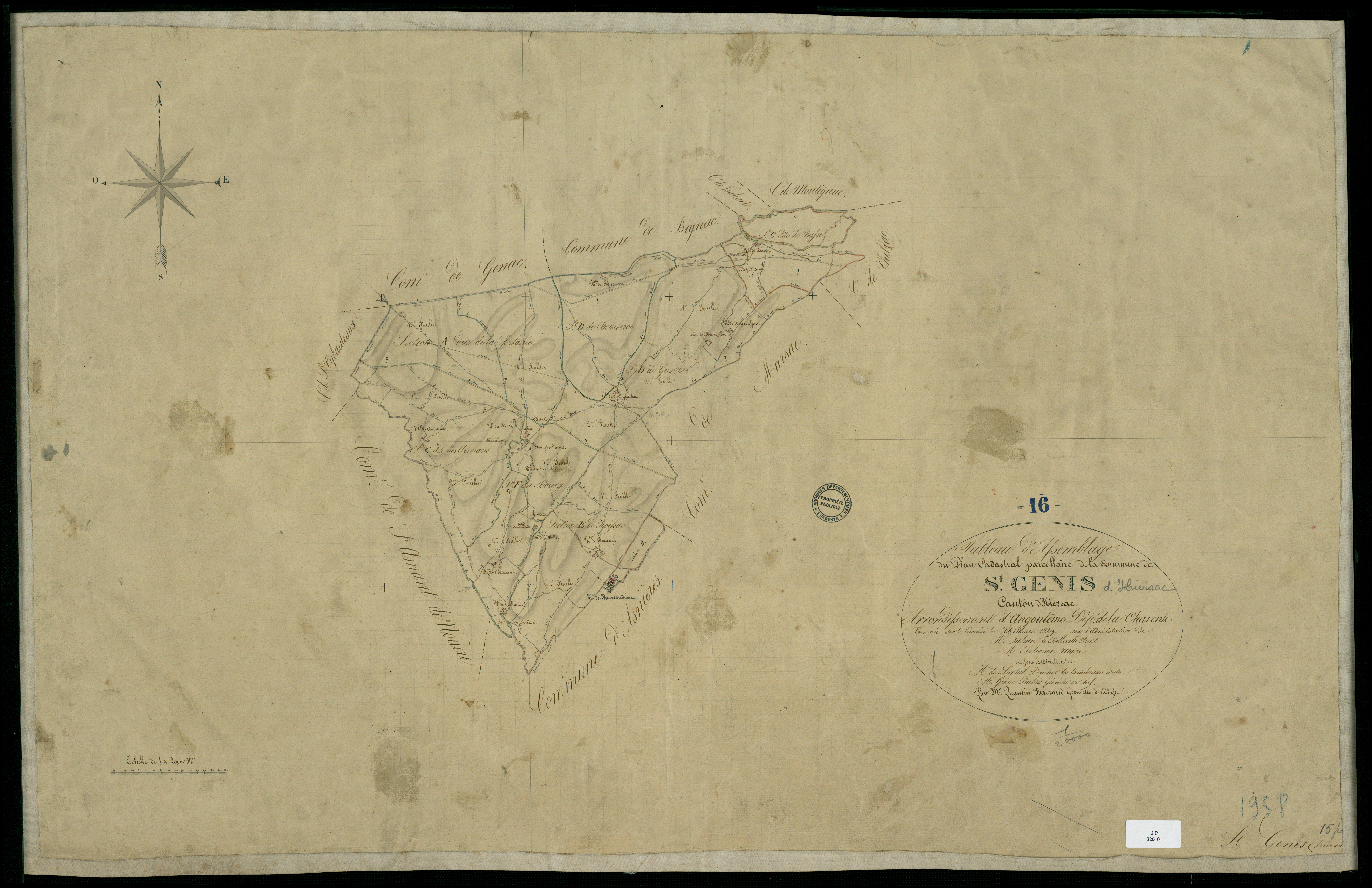 Hiersac - 3 P 320/1 - Tableau d'assemblage.  | 1829