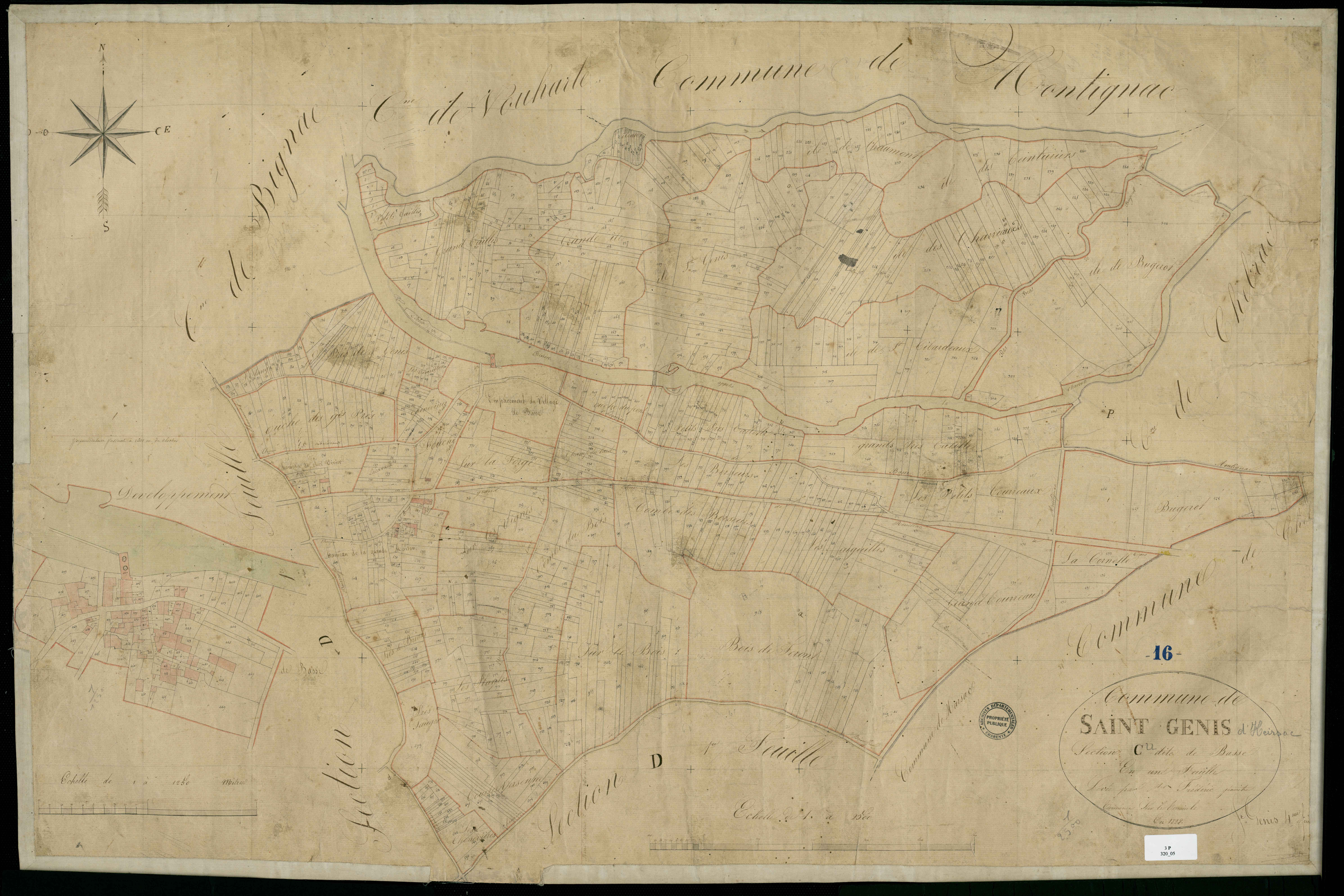 Hiersac - 3 P 320/5 - Section C dite de Basse. Feuille 1.  | 1829