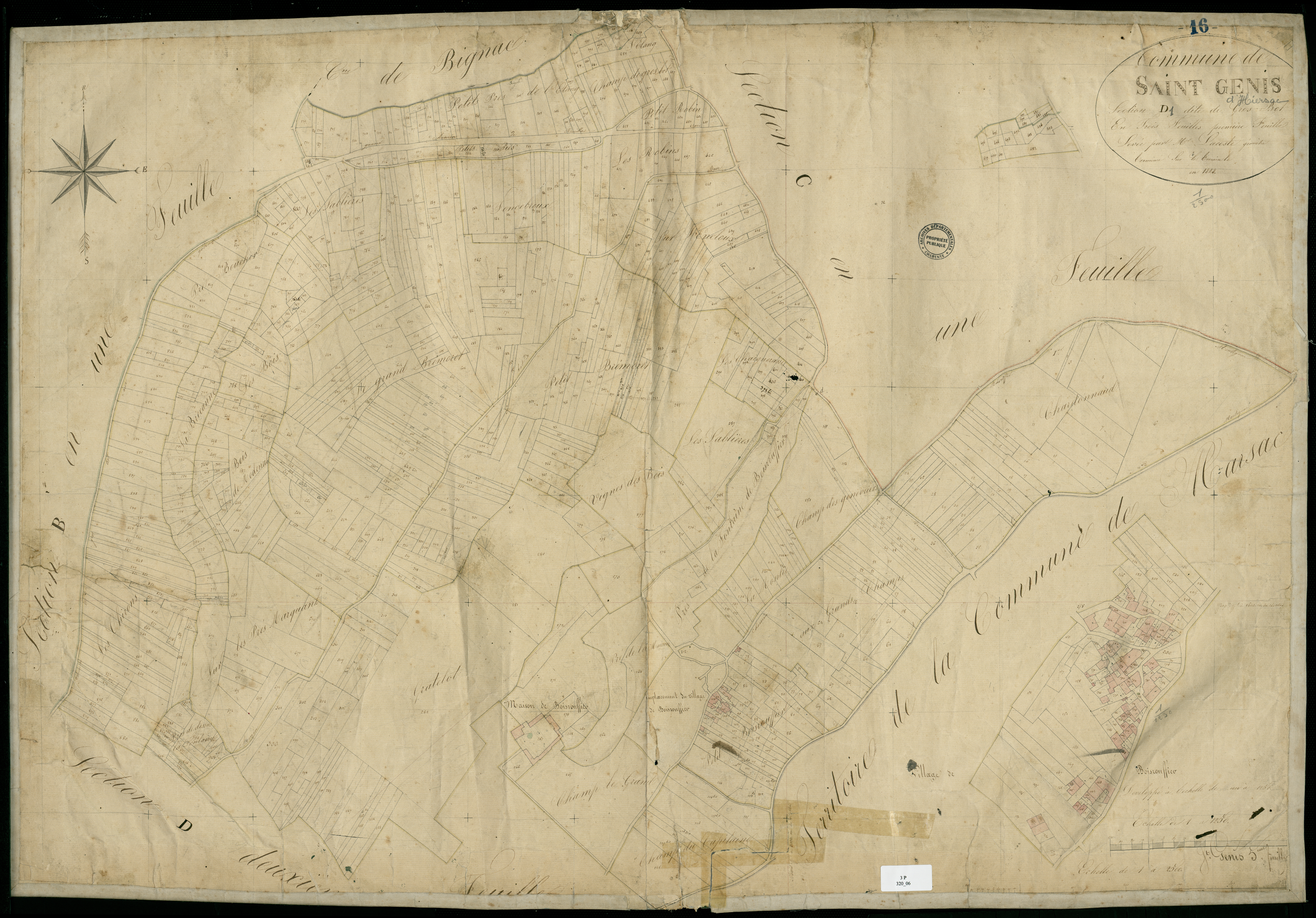 Hiersac - 3 P 320/6 - Section D dite de Gros Bot. Feuille 1.  | 1829
