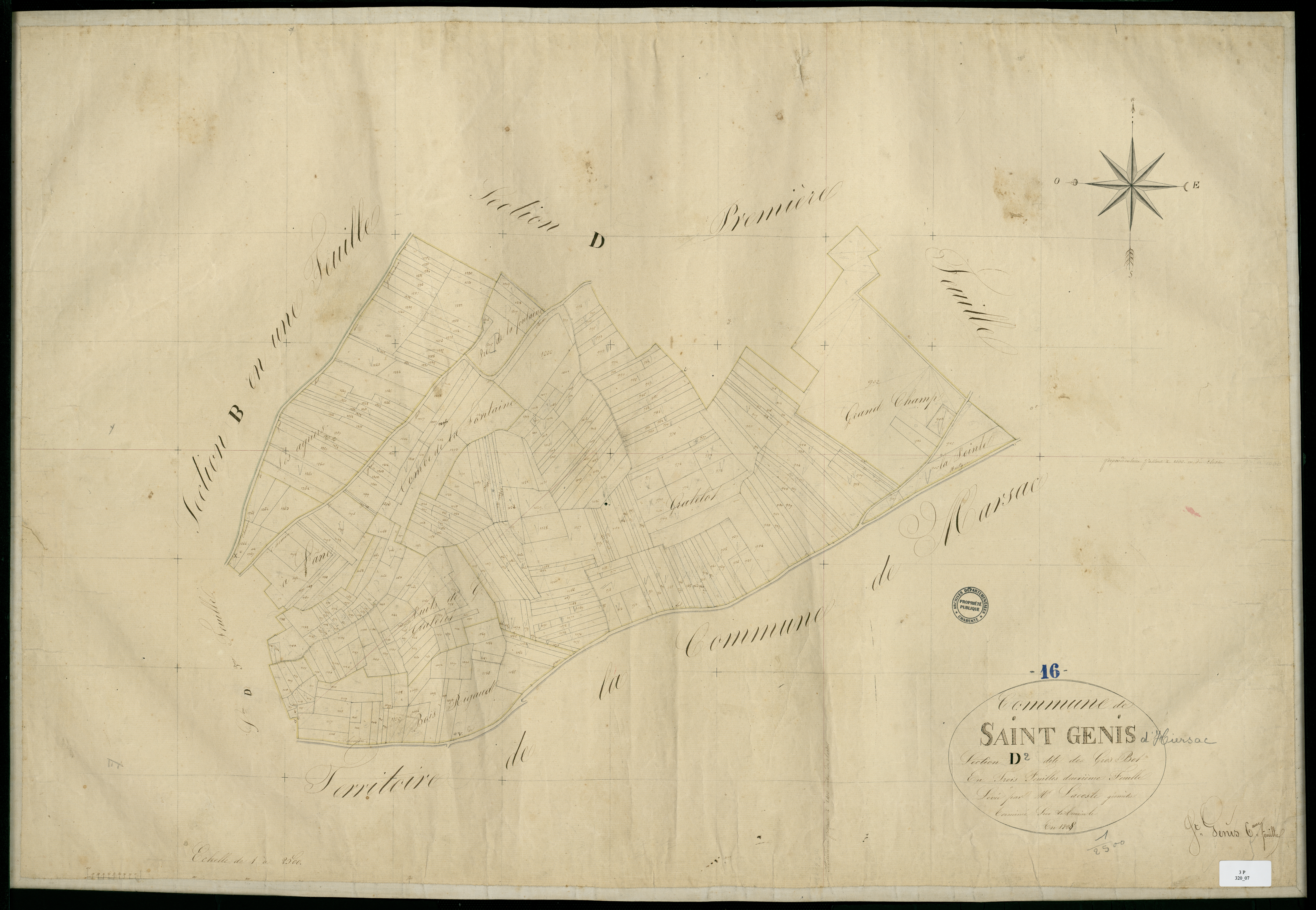 Hiersac - 3 P 320/7 - Section D dite de Gros Bot. Feuille 2.  | 1829
