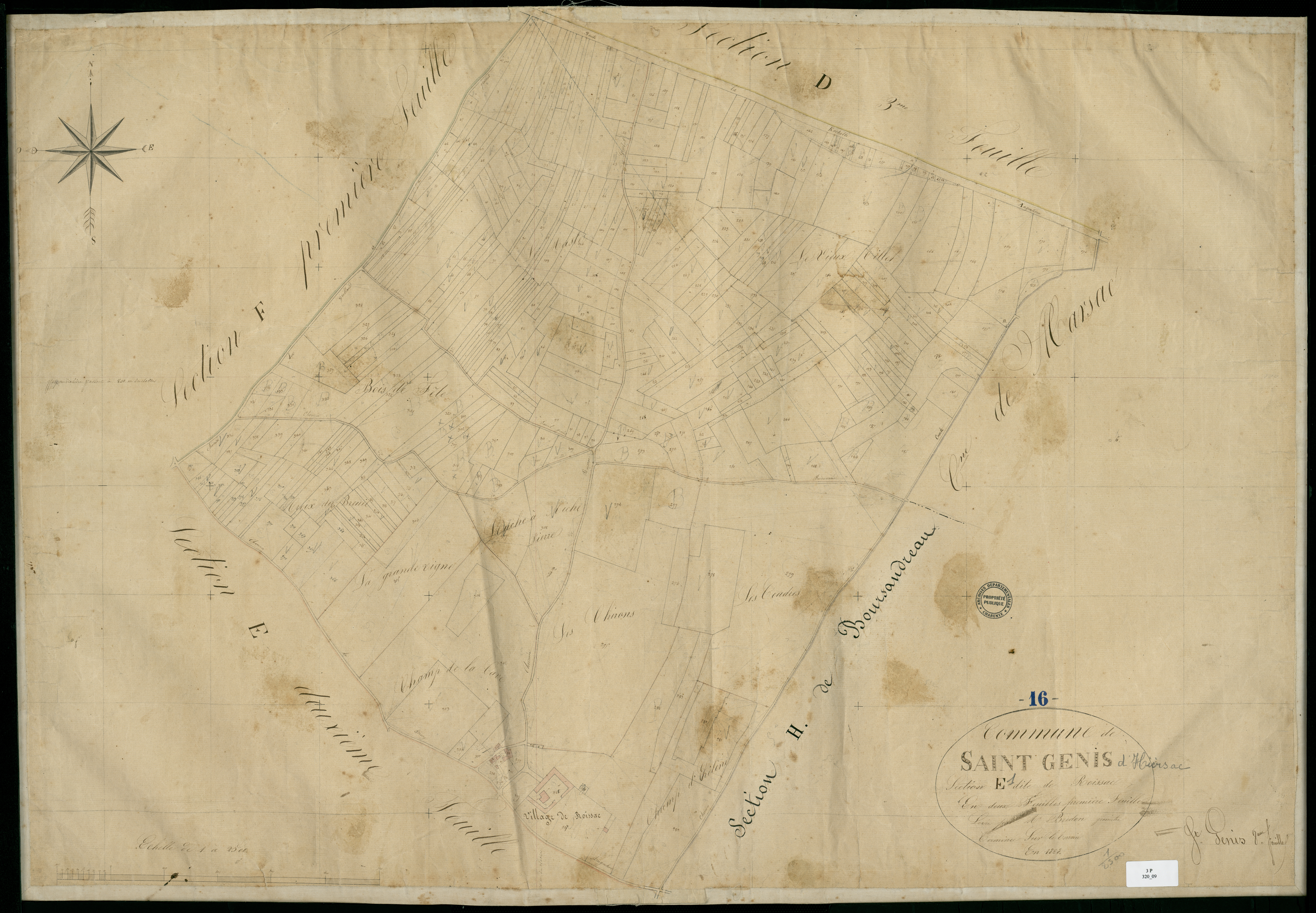 Hiersac - 3 P 320/9 - Section E dite de Boissac. Feuille 1.  | 1829