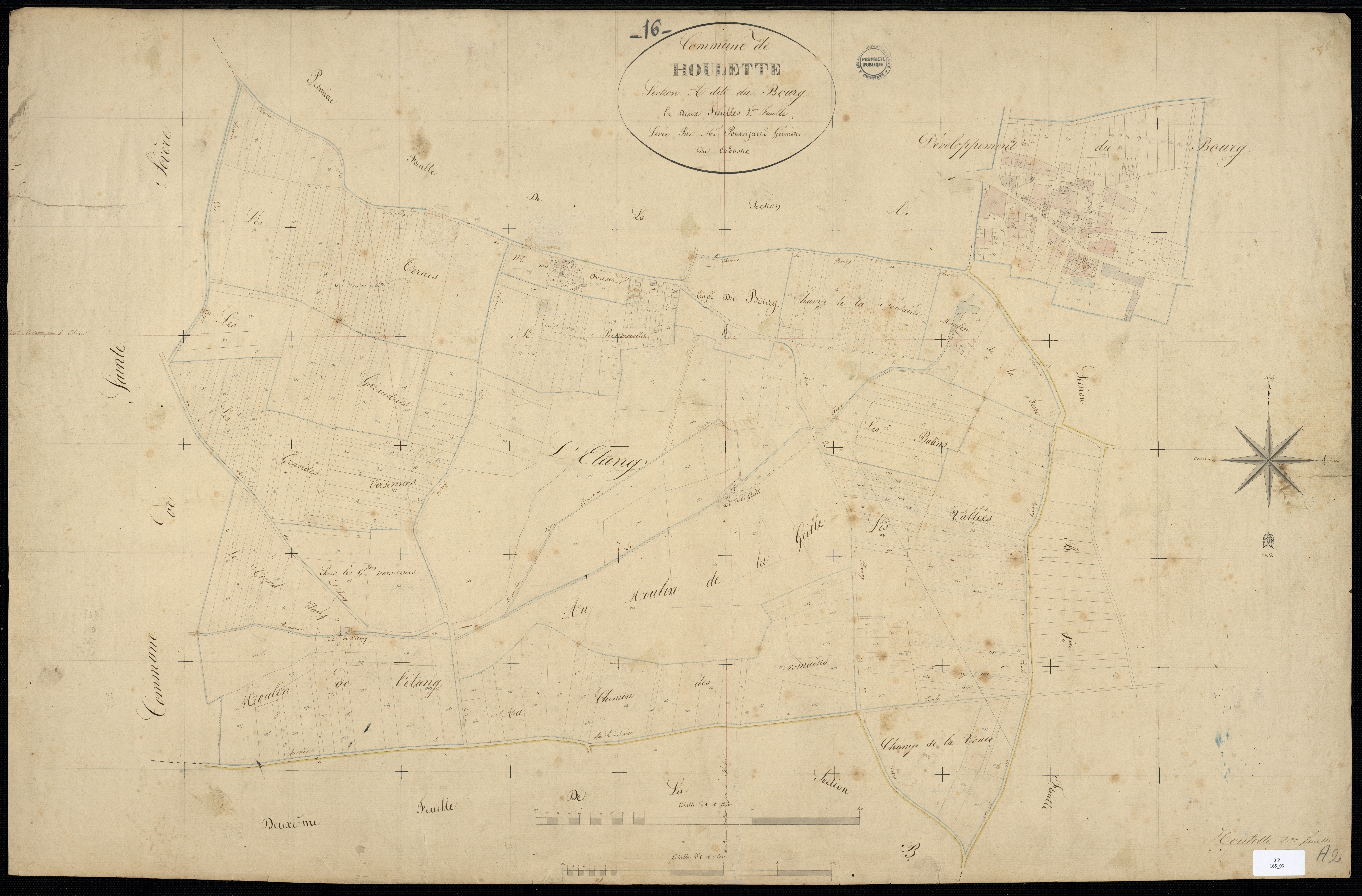 Houlette - 3 P 165/3 - Section A dite du Bourg. Feuille 2.  | 1829