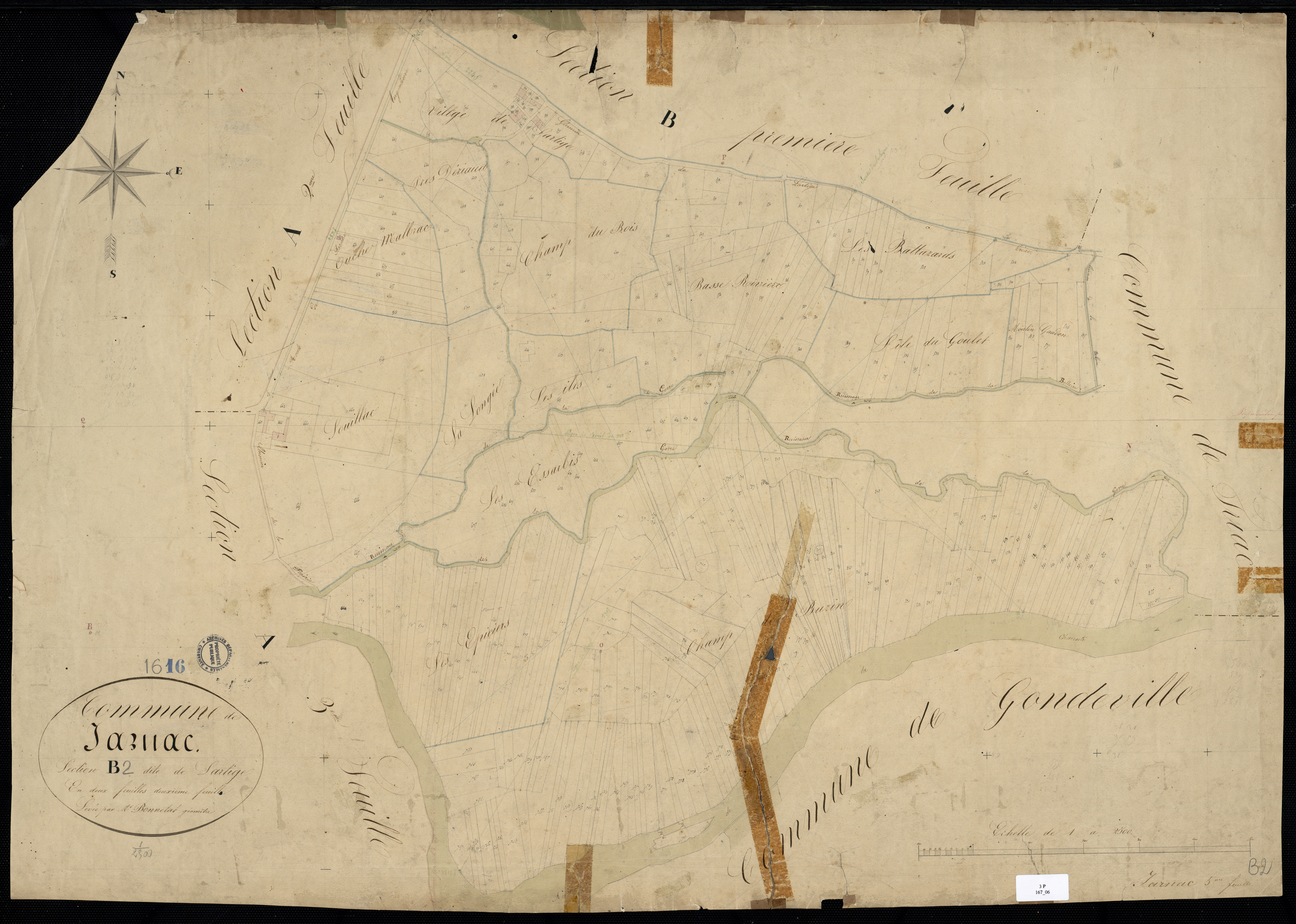 Jarnac - 3 P 167/6 - Section B dite de Lartige. Feuille 2.  | 1829