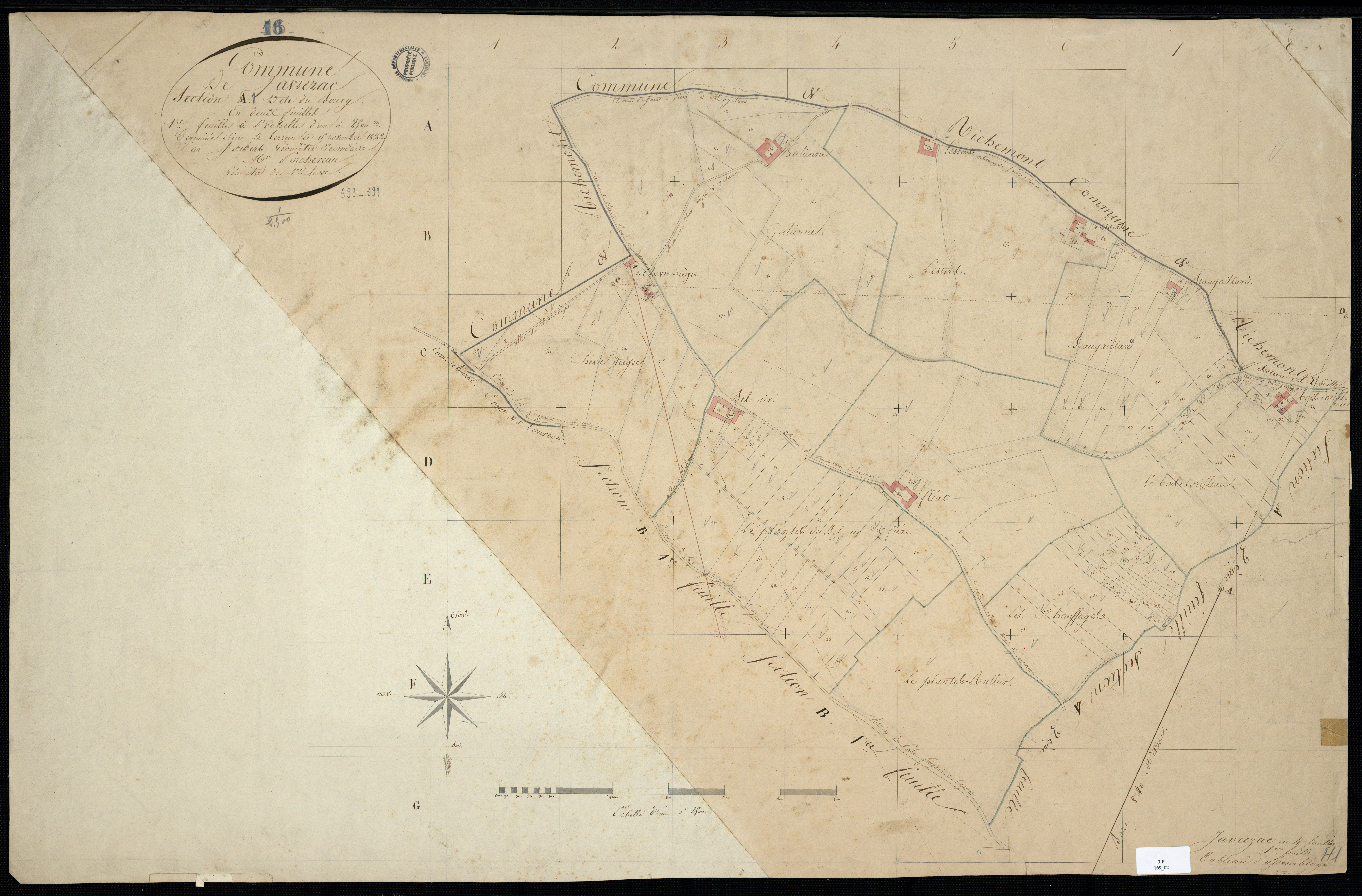 Javrezac - 3 P 169/2 - Section A dite du Bourg. Feuille 1.  | 1822