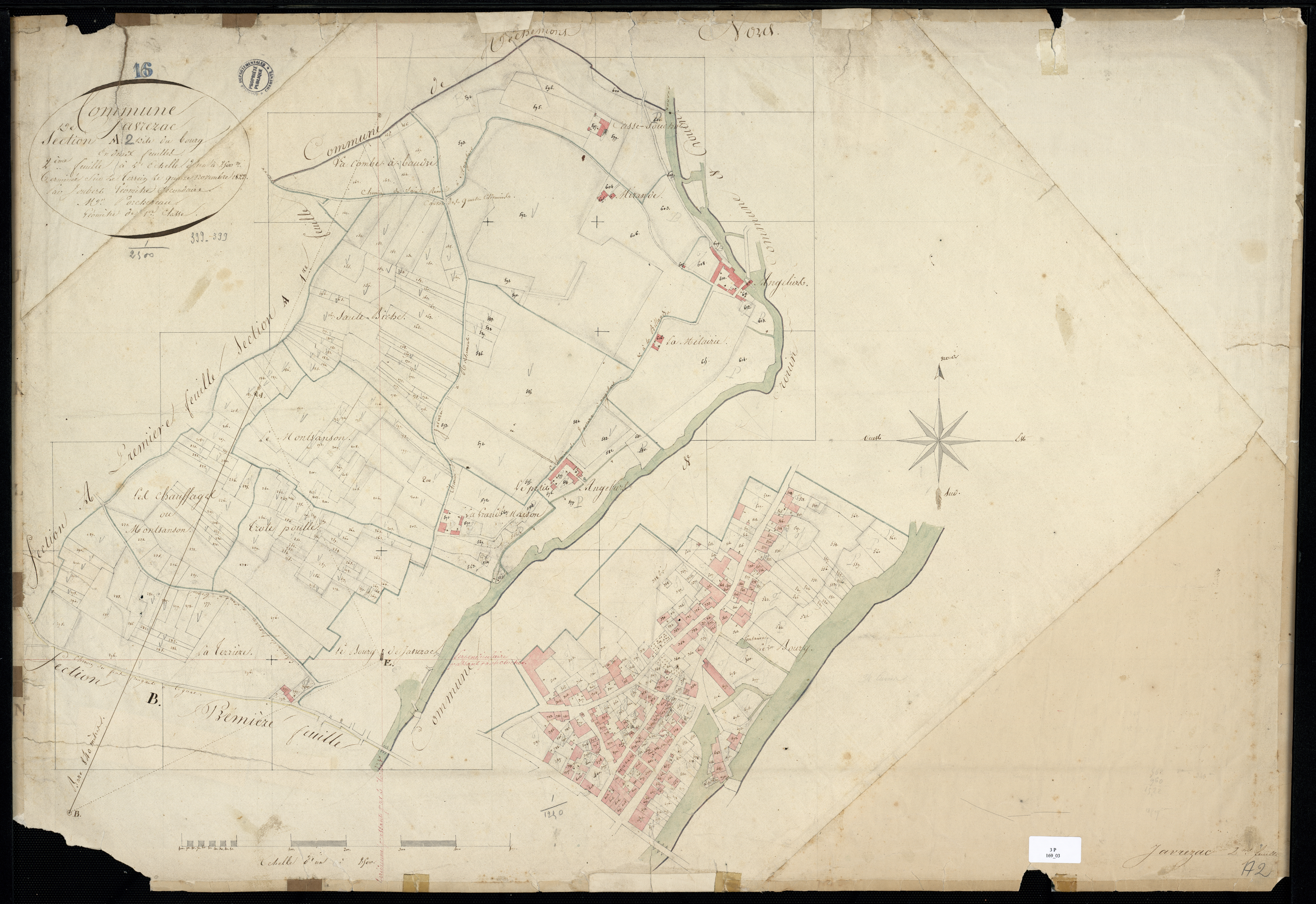 Javrezac - 3 P 169/3 - Section A dite du Bourg. Feuille 2.  | 1822