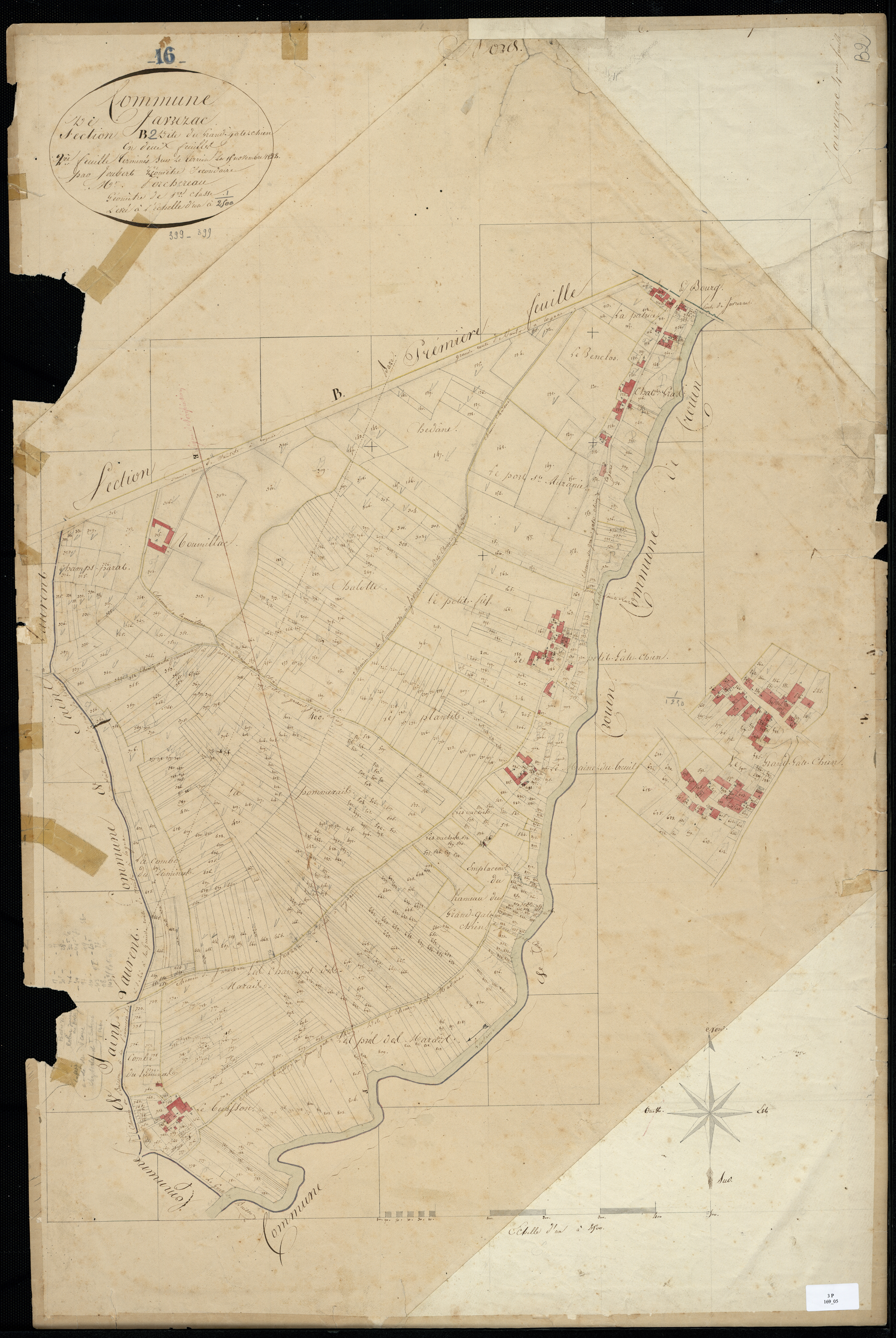 Javrezac - 3 P 169/5 - Section B dite du Grand Gate Chien. Feuille 2.  | 1822