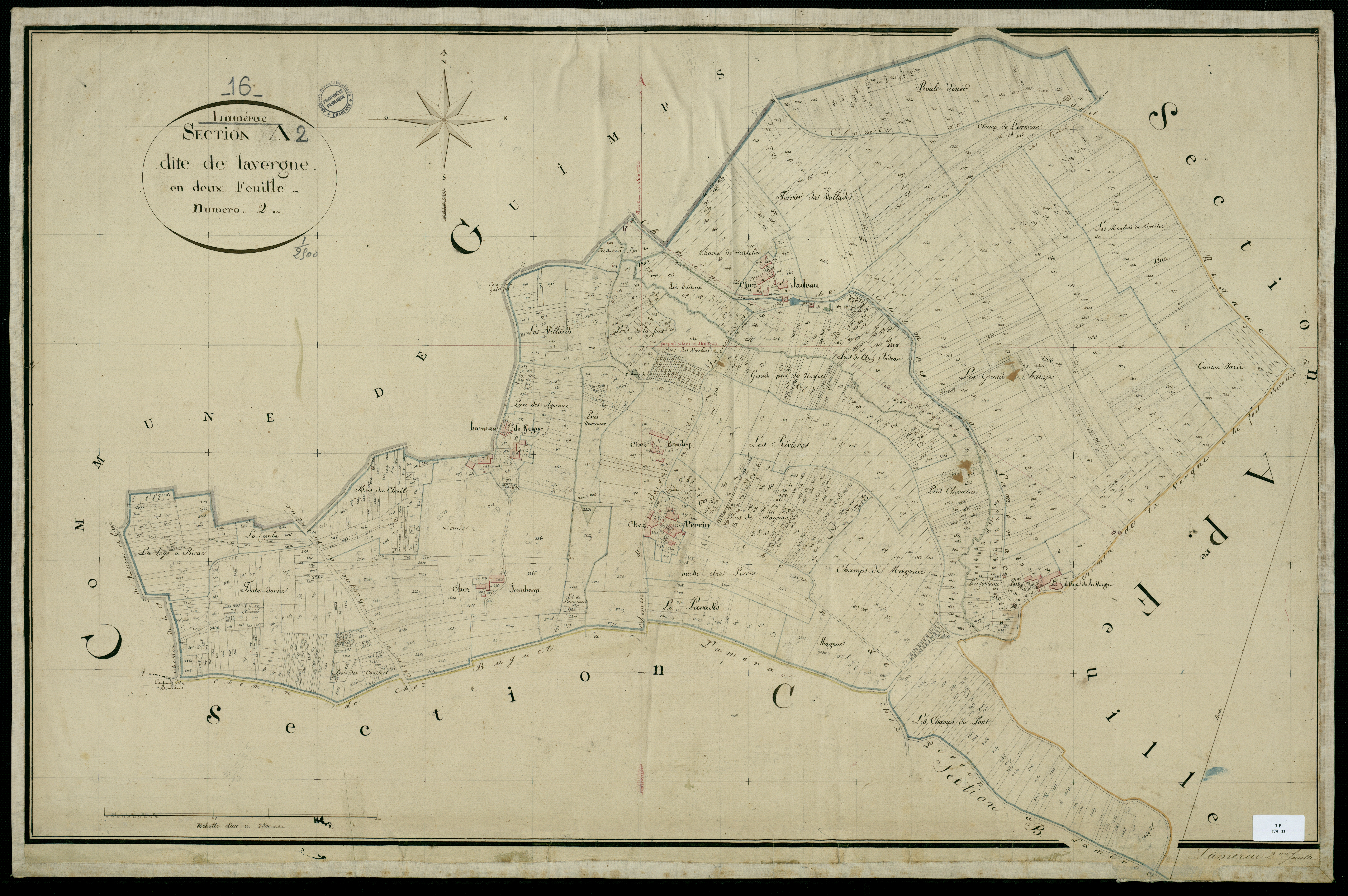 Lamérac - 3 P 179/3 - Section A dite de Lavergne. Feuille 2.  | 1826