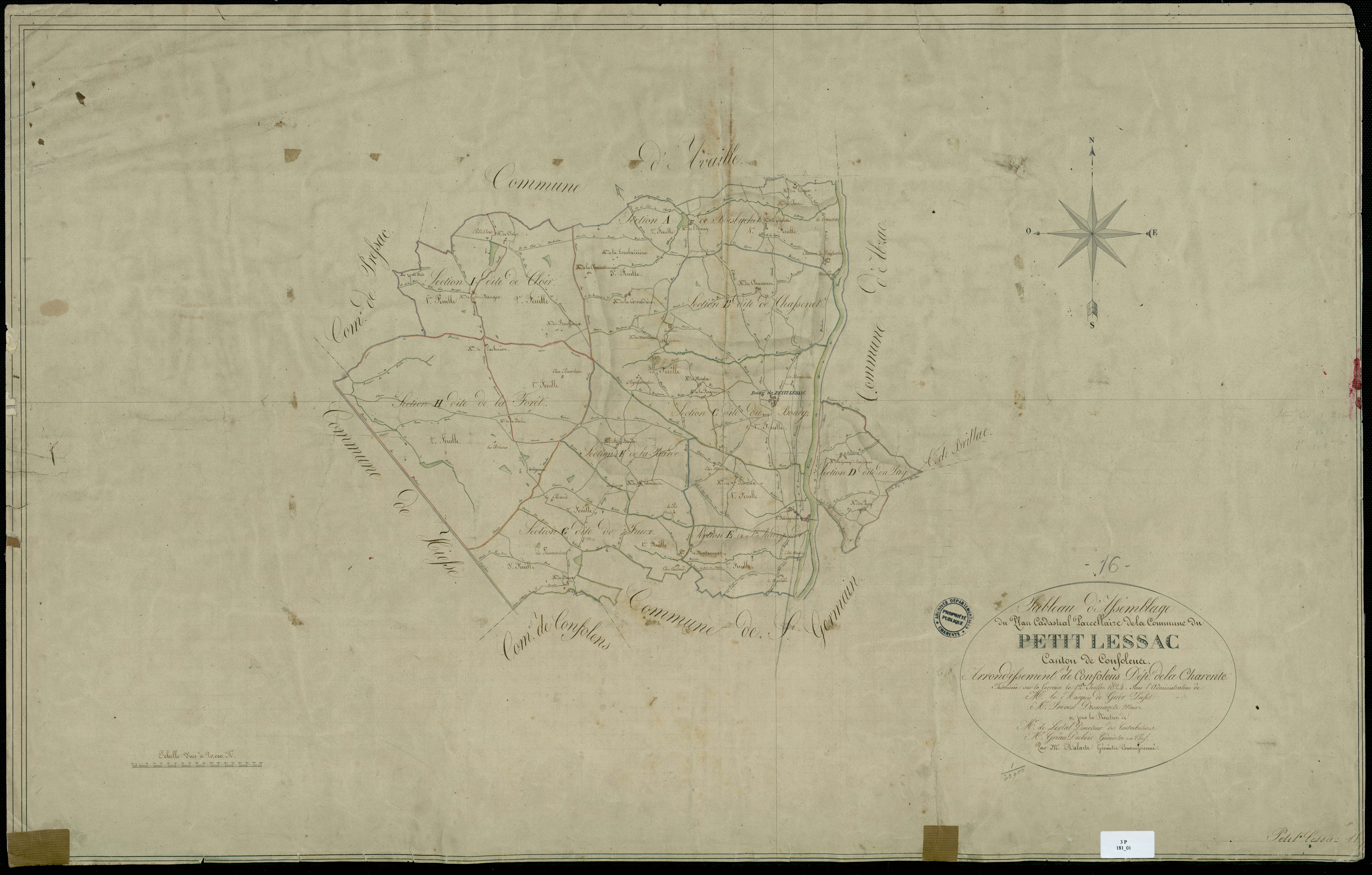 Lessac - 3 P 181/1 - Tableau d'assemblage.  | 1824