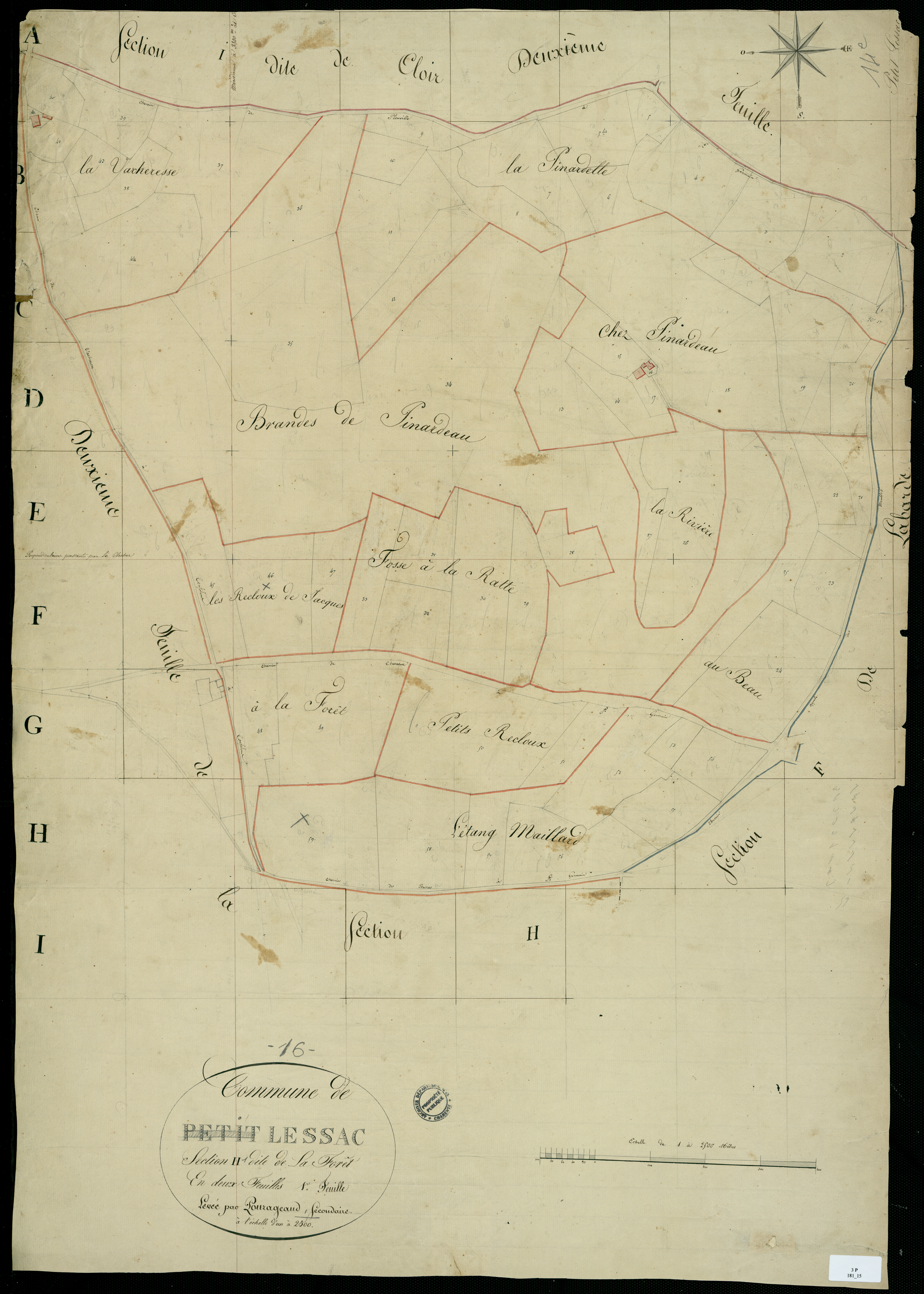 Lessac - 3 P 181/15 - Section H dite de la Forêt. Feuille 1.  | 1824