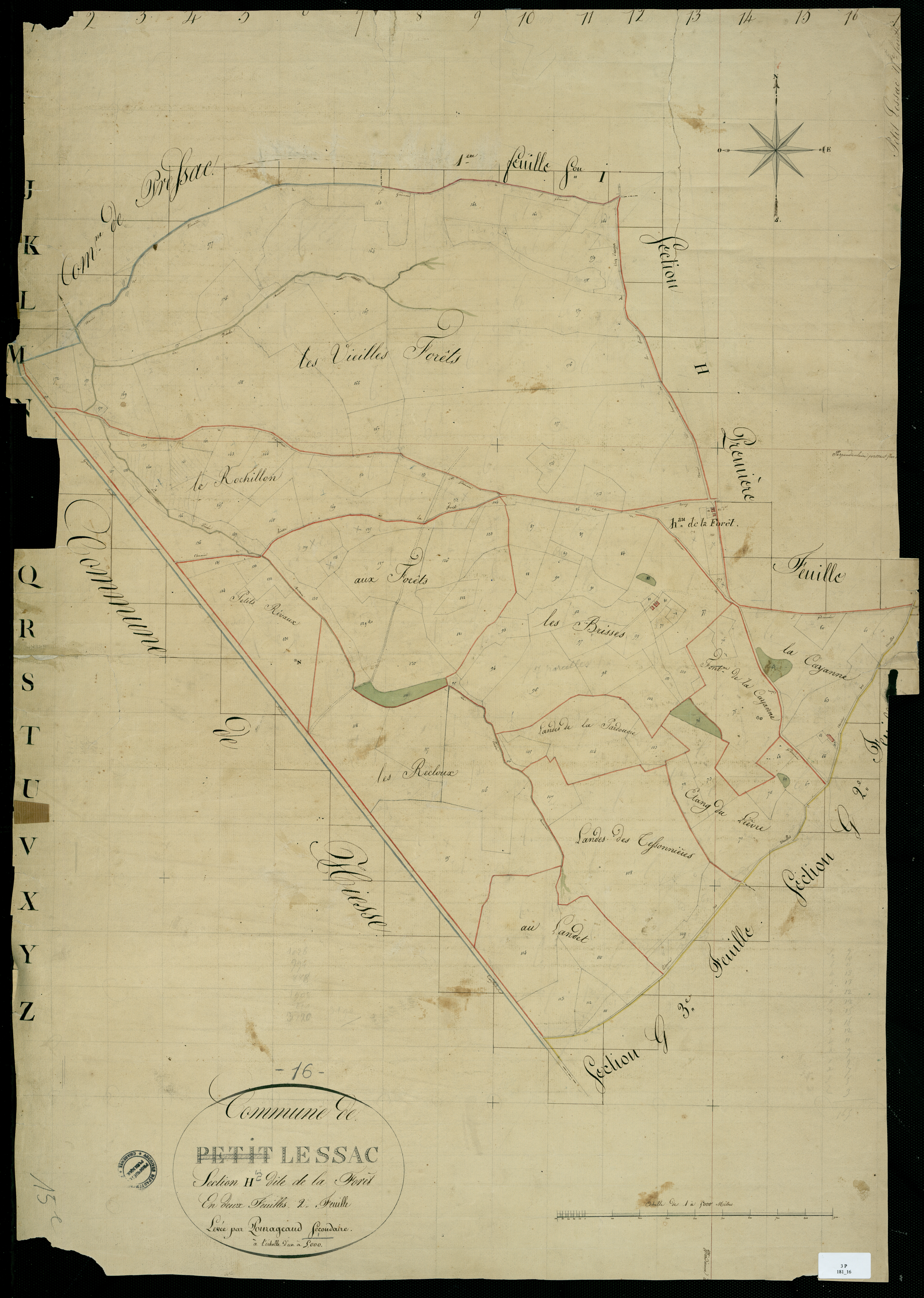 Lessac - 3 P 181/16 - Section H dite de la Forêt. Feuille 2.  | 1824