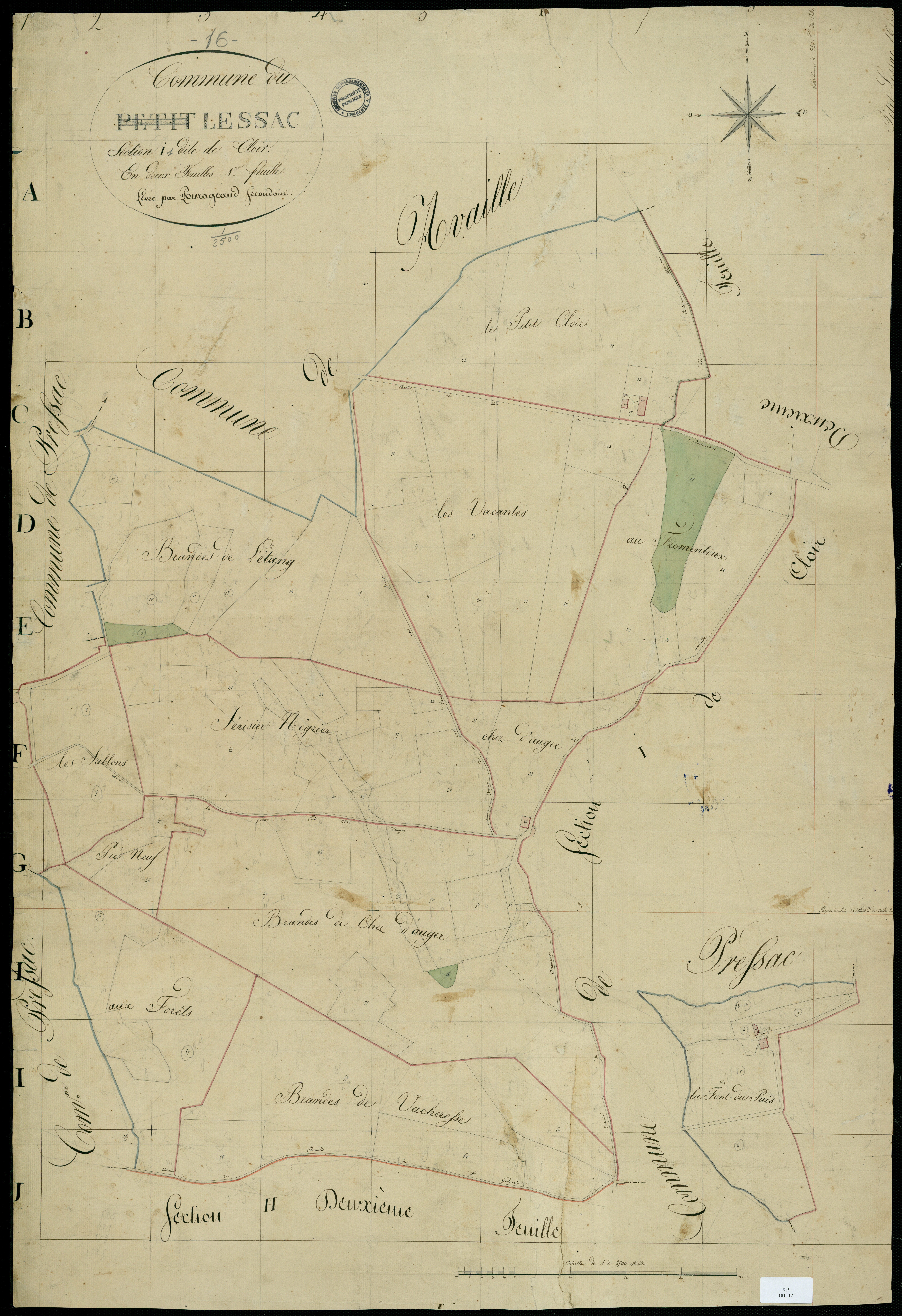 Lessac - 3 P 181/17 - Section I dite de Cloir. Feuille 1.  | 1824