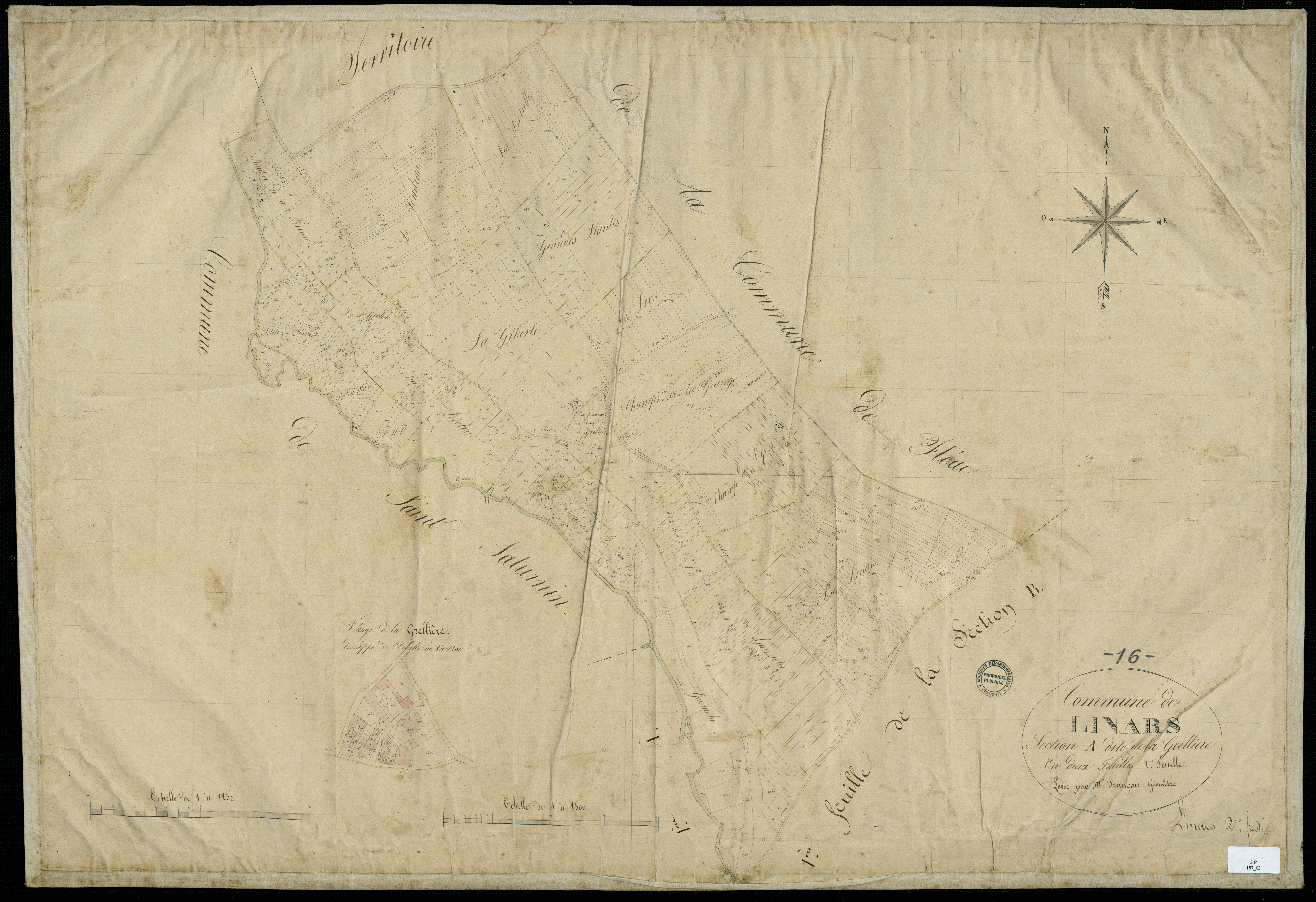 Linars - 3 P 187/3 - Section A dite de la Grelière. Feuille 2.  | 1828
