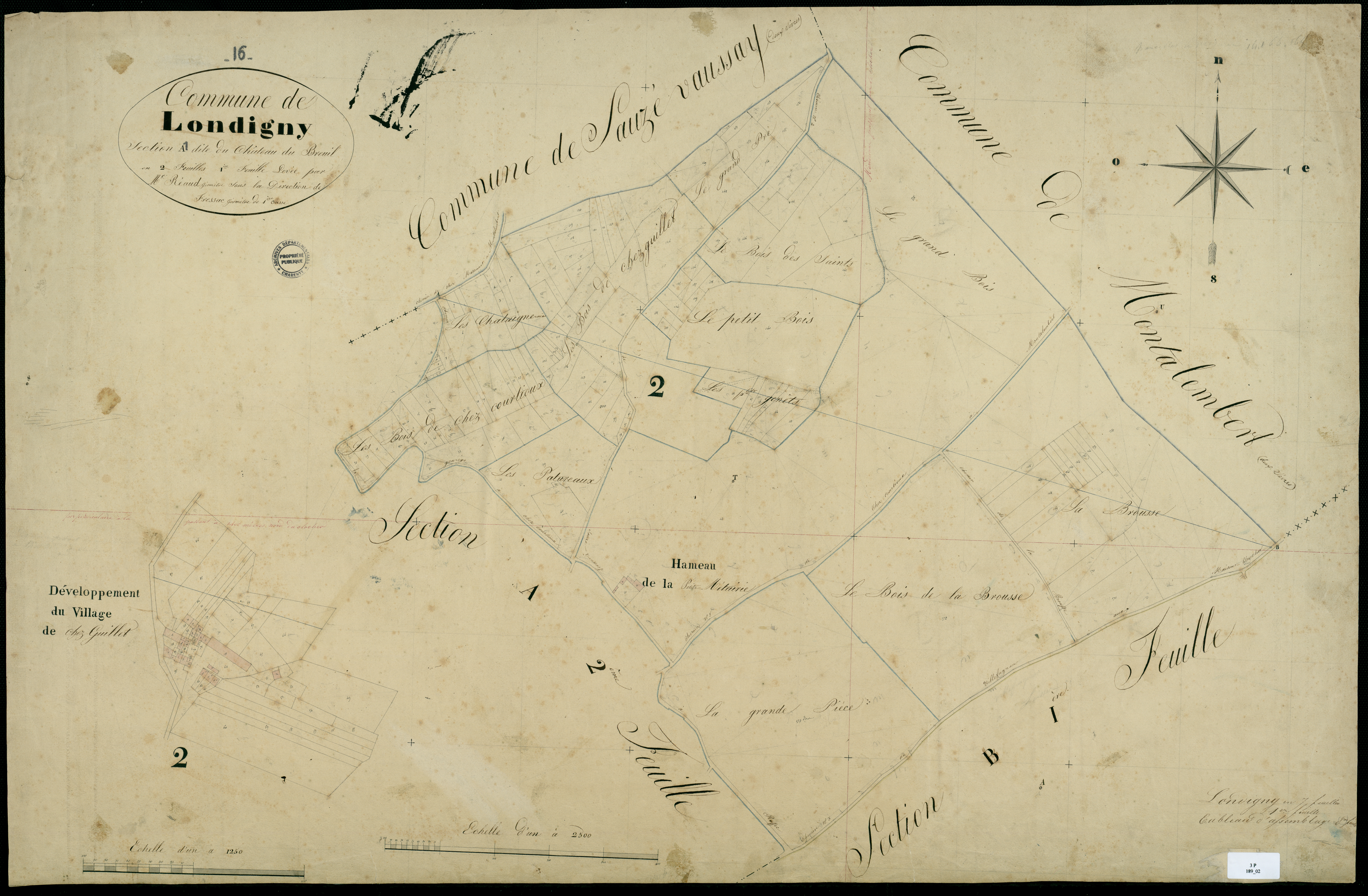 Londigny - 3 P 189/2 - Section A dite du Château du Breuil. Feuille 1.  | 1829
