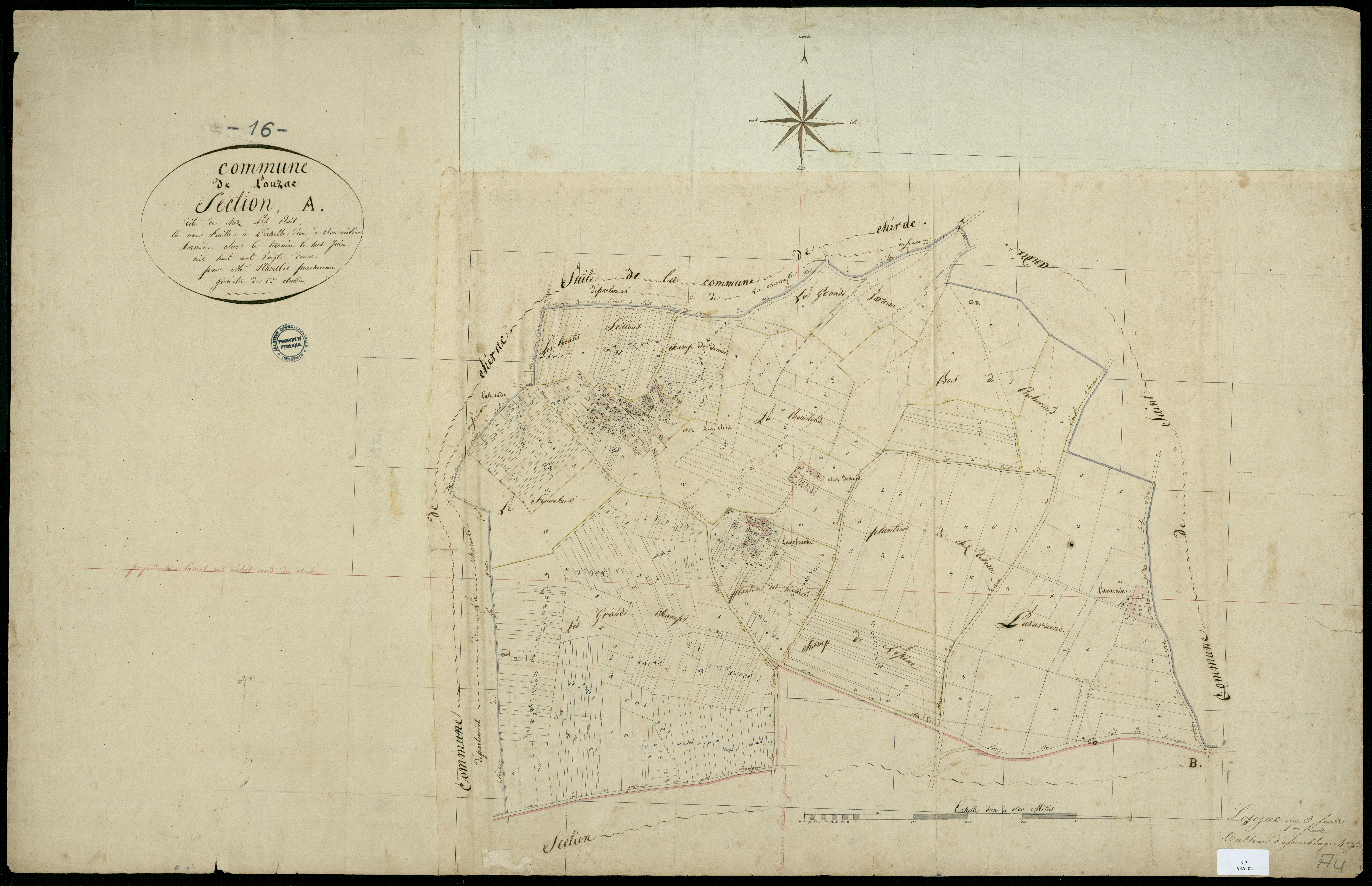 Louzac-Saint-André - 3 P 193A/2 - Section A dite de chez Les Rois. Feuille 1.  | 1822