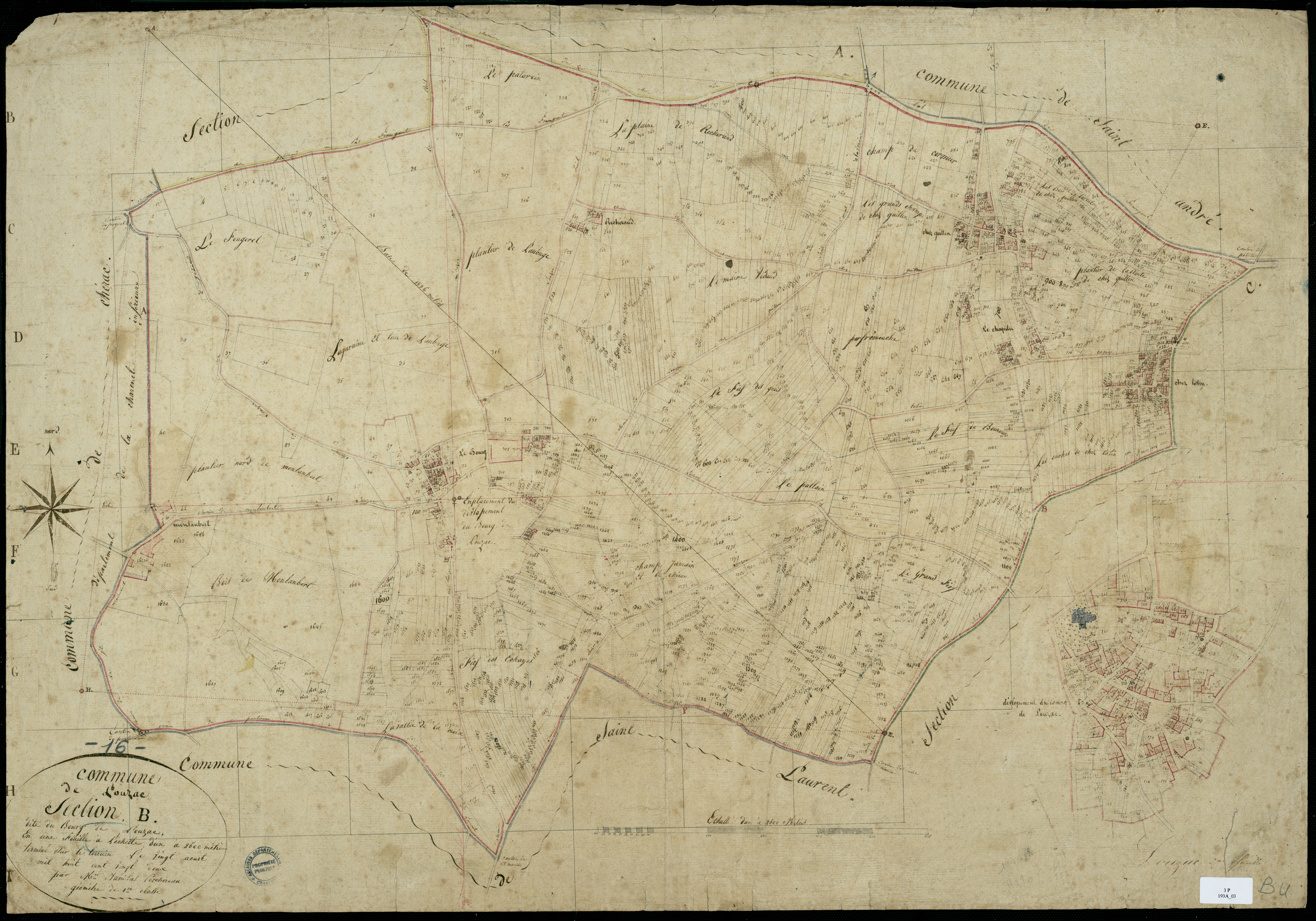 Louzac-Saint-André - 3 P 193A/3 - Section B dite du Bourg. Feuille 1.  | 1822