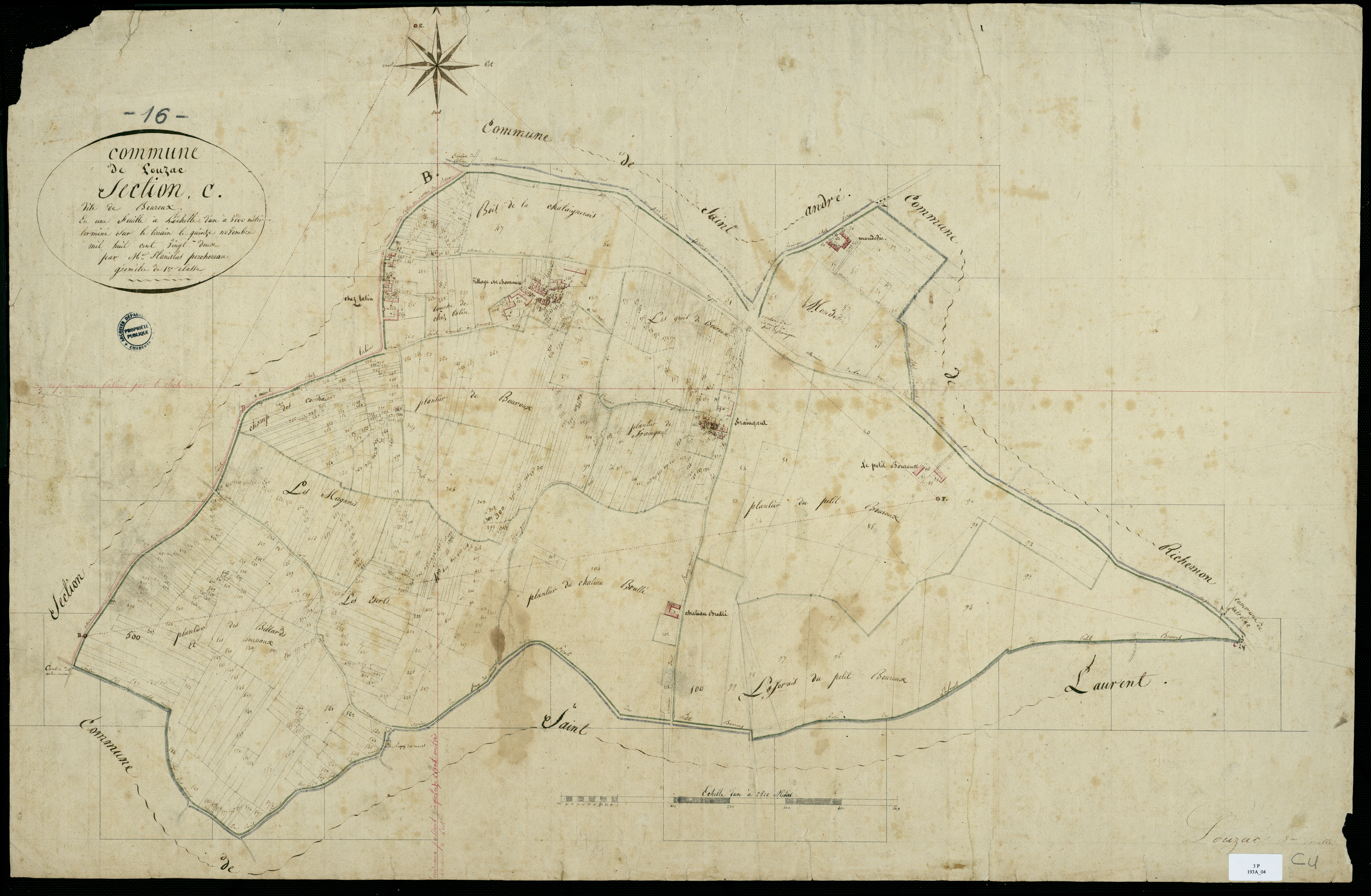 Louzac-Saint-André - 3 P 193A/4 - Section C dite de Bouroux. Feuille 1.  | 1822