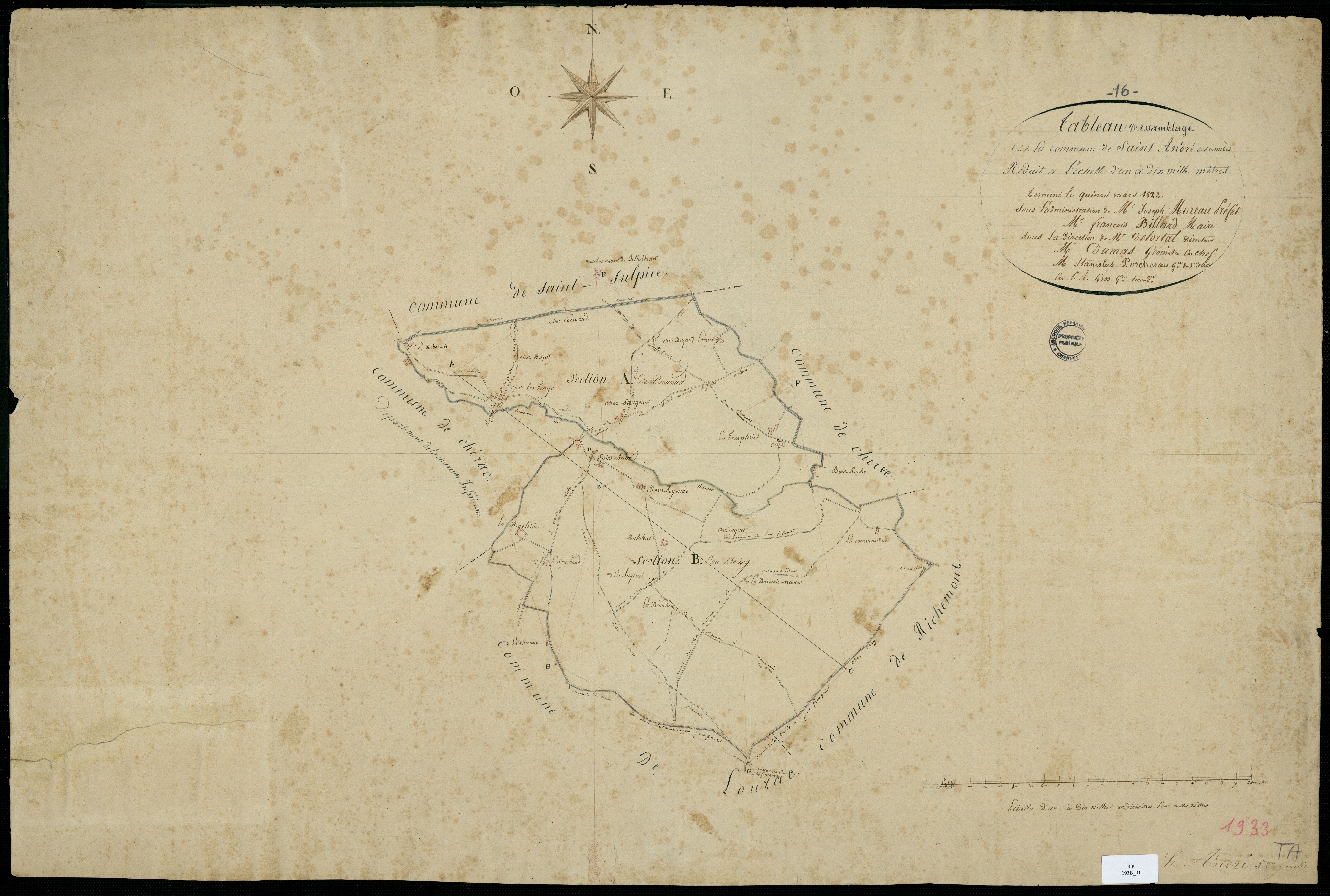 Louzac-Saint-André - 3 P 193B/1 - Tableau d'assemblage.  | 1822