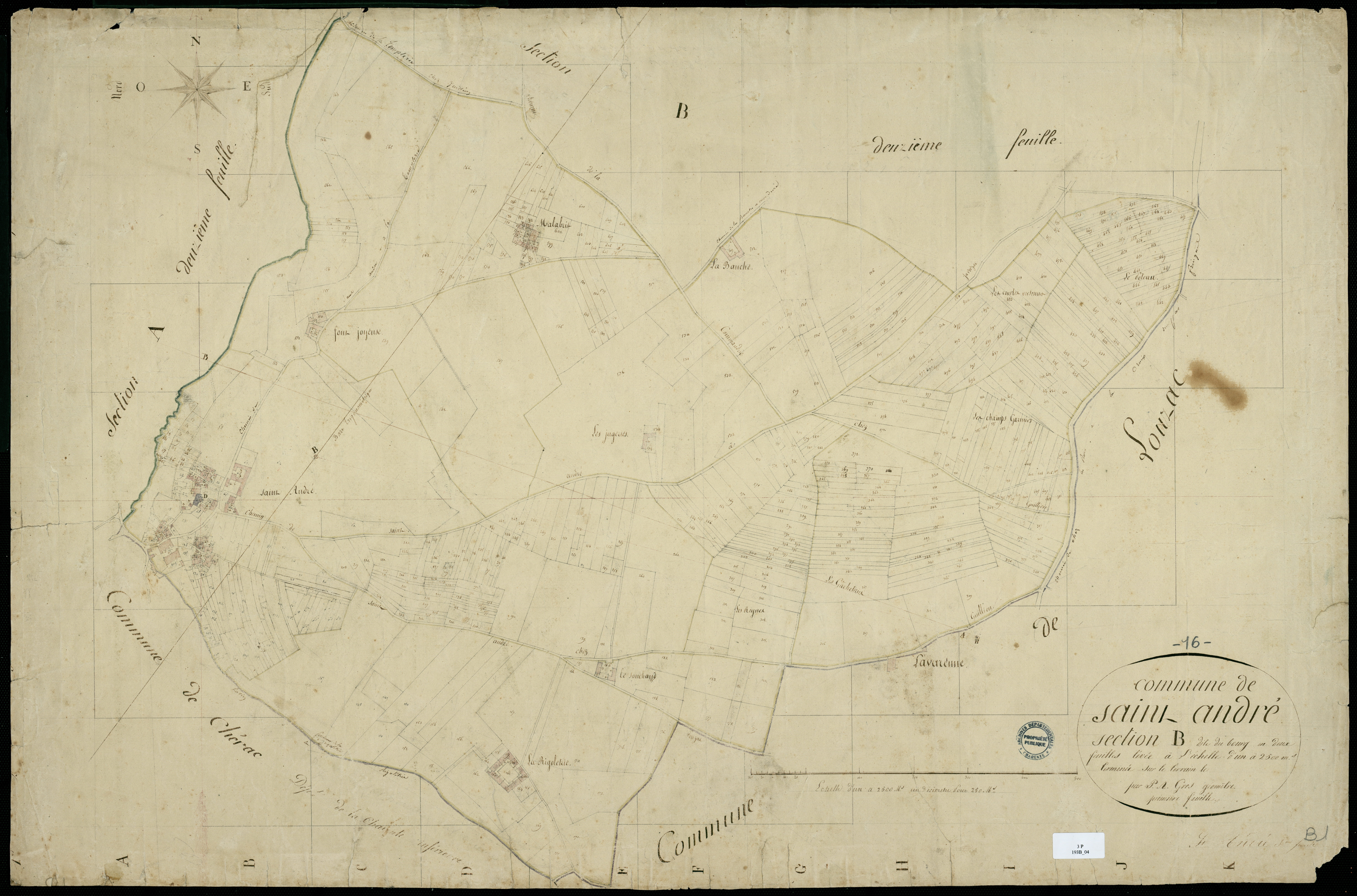 Louzac-Saint-André - 3 P 193B/4 - Section B dite du Bourg. Feuille 1.  | 1822