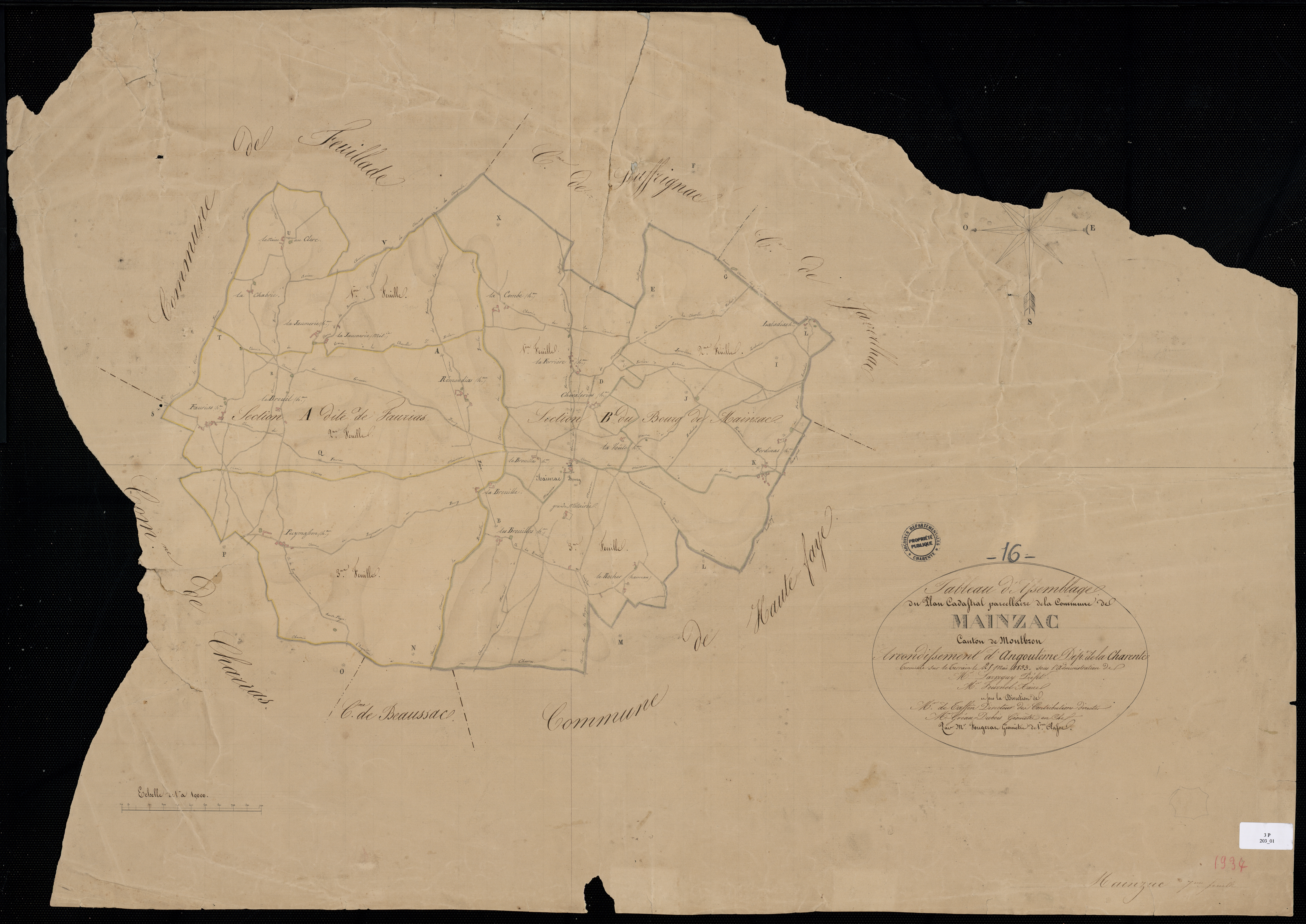 Mainzac - 3 P 23/1 - Tableau d'assemblage.  | 1833