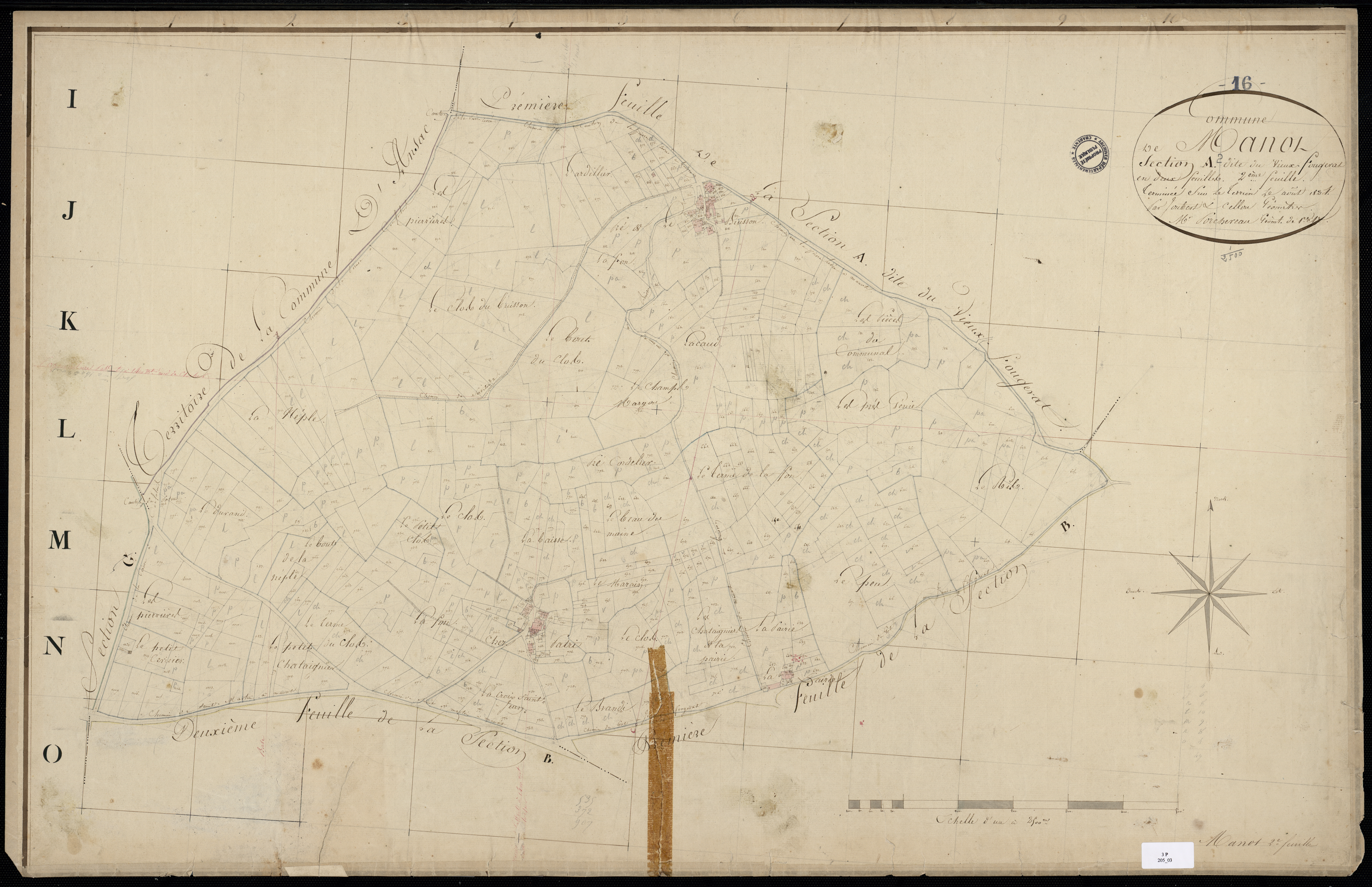 Manot - 3 P 25/3 - Section A dite du Vieux-Fougerat. Feuille 2.  | 1824