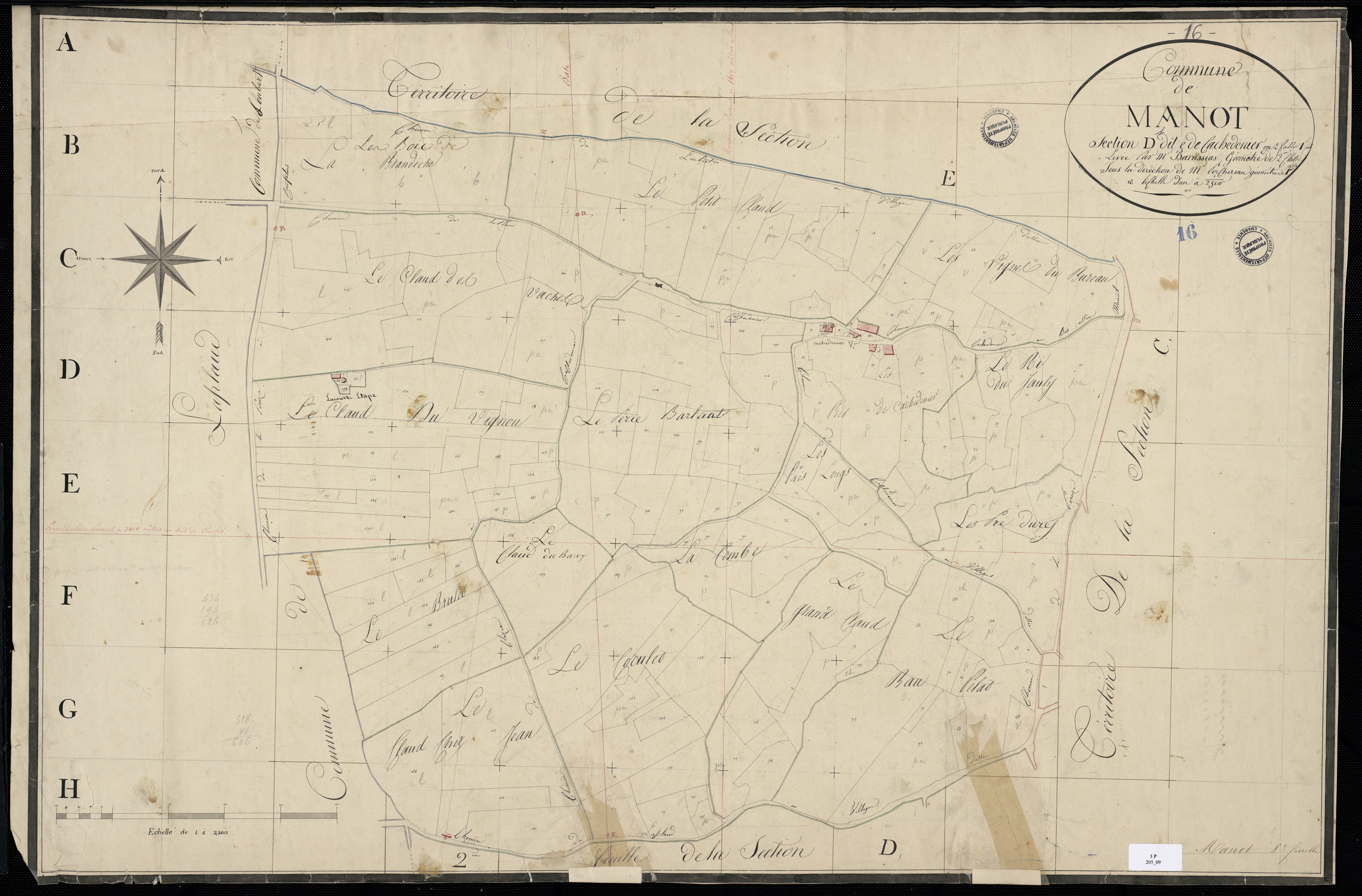 Manot - 3 P 25/9 - Section D dite de Cachedenier. Feuille 1.  | 1824