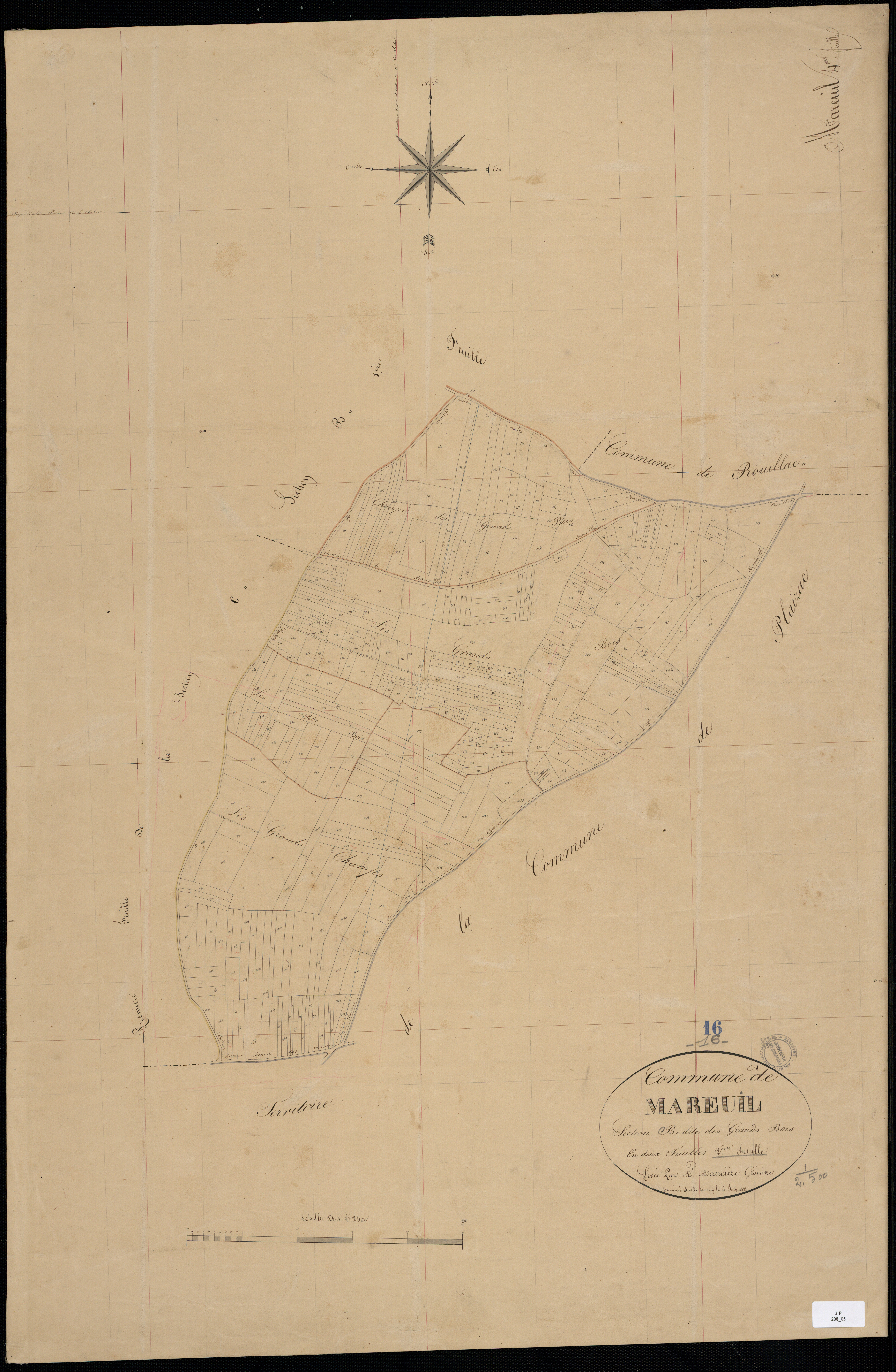 Mareuil - 3 P 28/5 - Section B dite des Grands Bois. Feuille 2.  | 1832