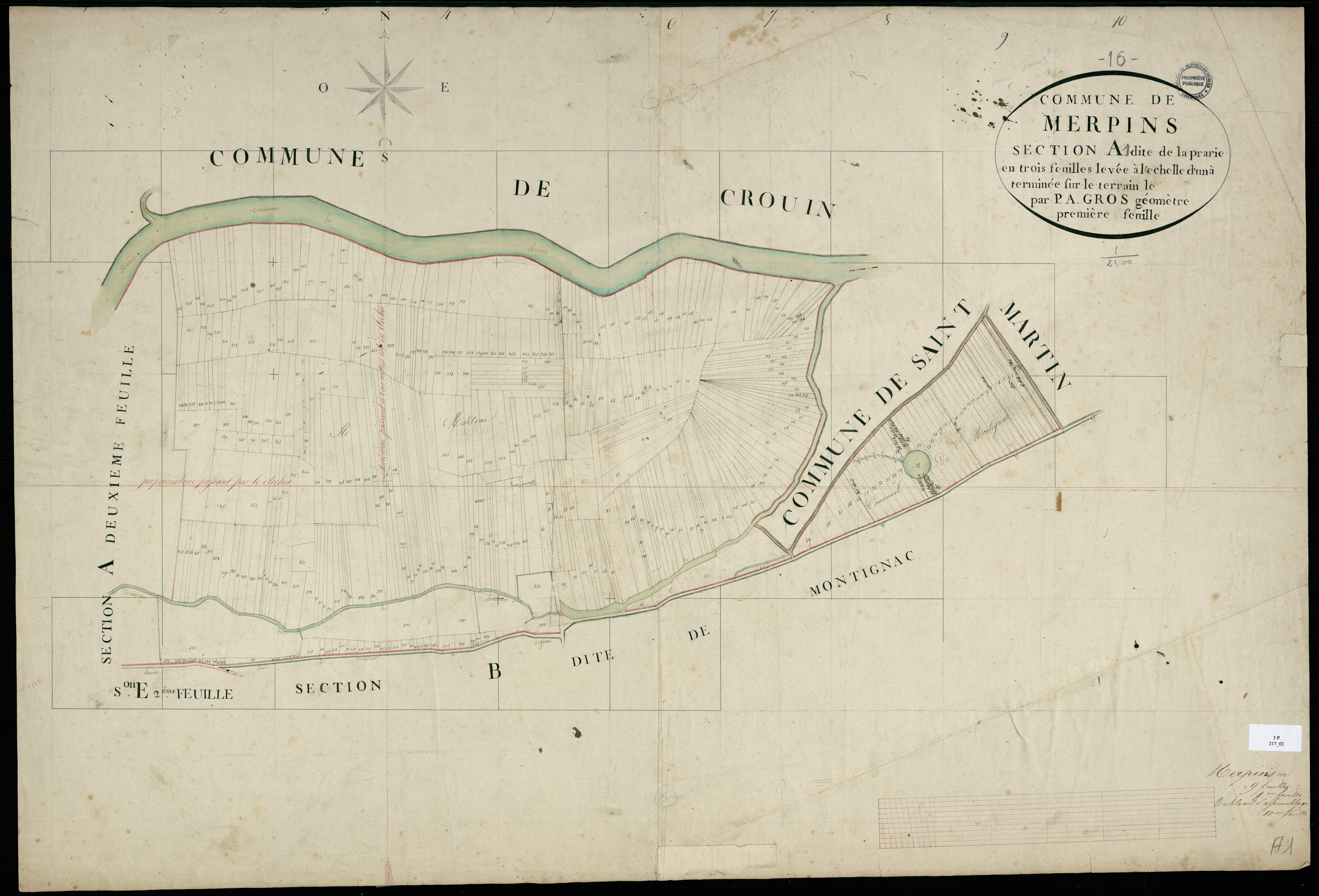 Merpins - 3 P 217/2 - Section A dite de la prairie. Feuille 1.  | 1817