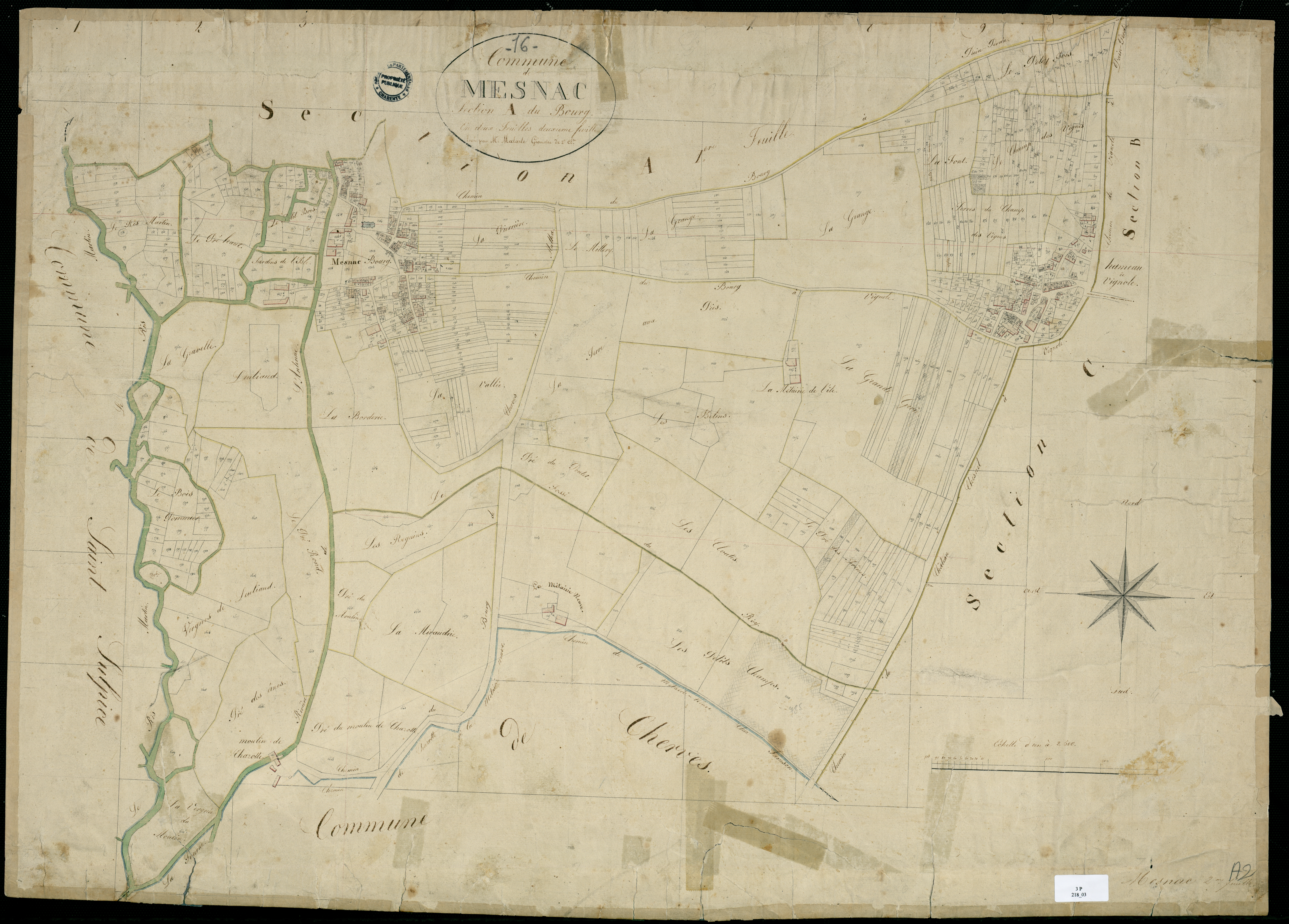 Mesnac - 3 P 218/3 - Section A dite du Bourg. Feuille 2.  | 1822