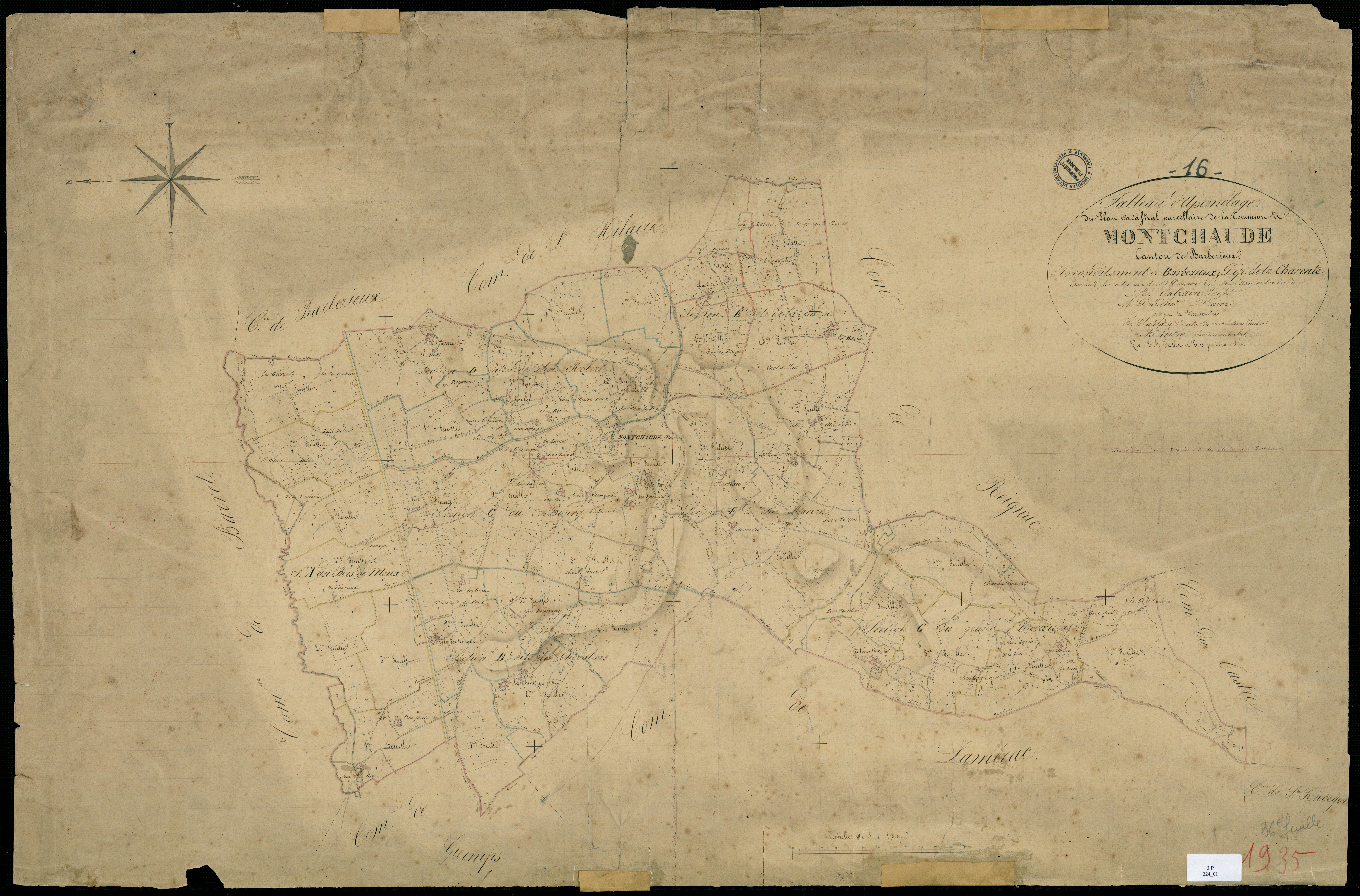 Montchaude - 3 P 224/1 - Tableau d'assemblage.  | 1846