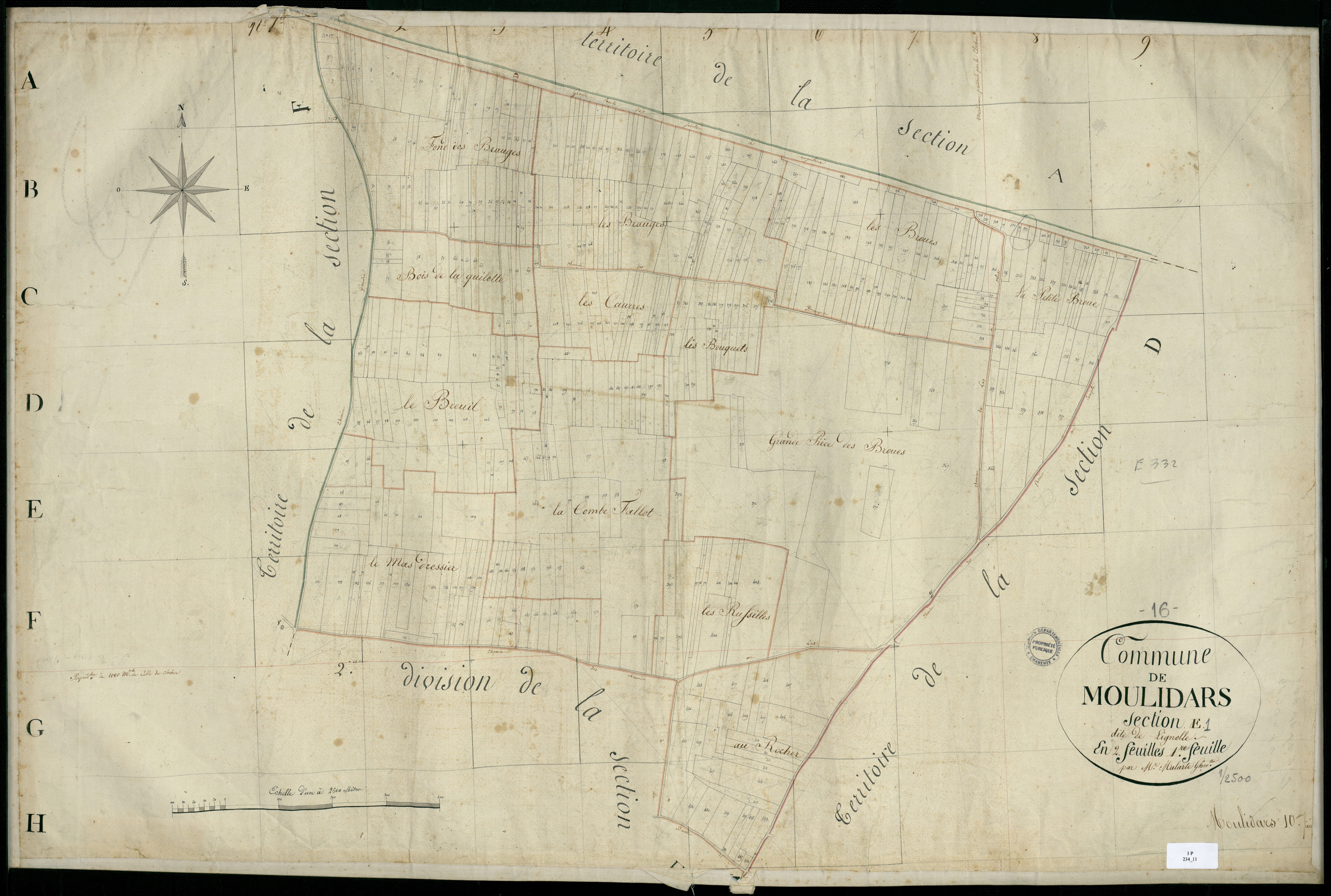 Moulidars - 3 P 234/11 - Section E dite de Lignolle. Feuille 1.  | 1826