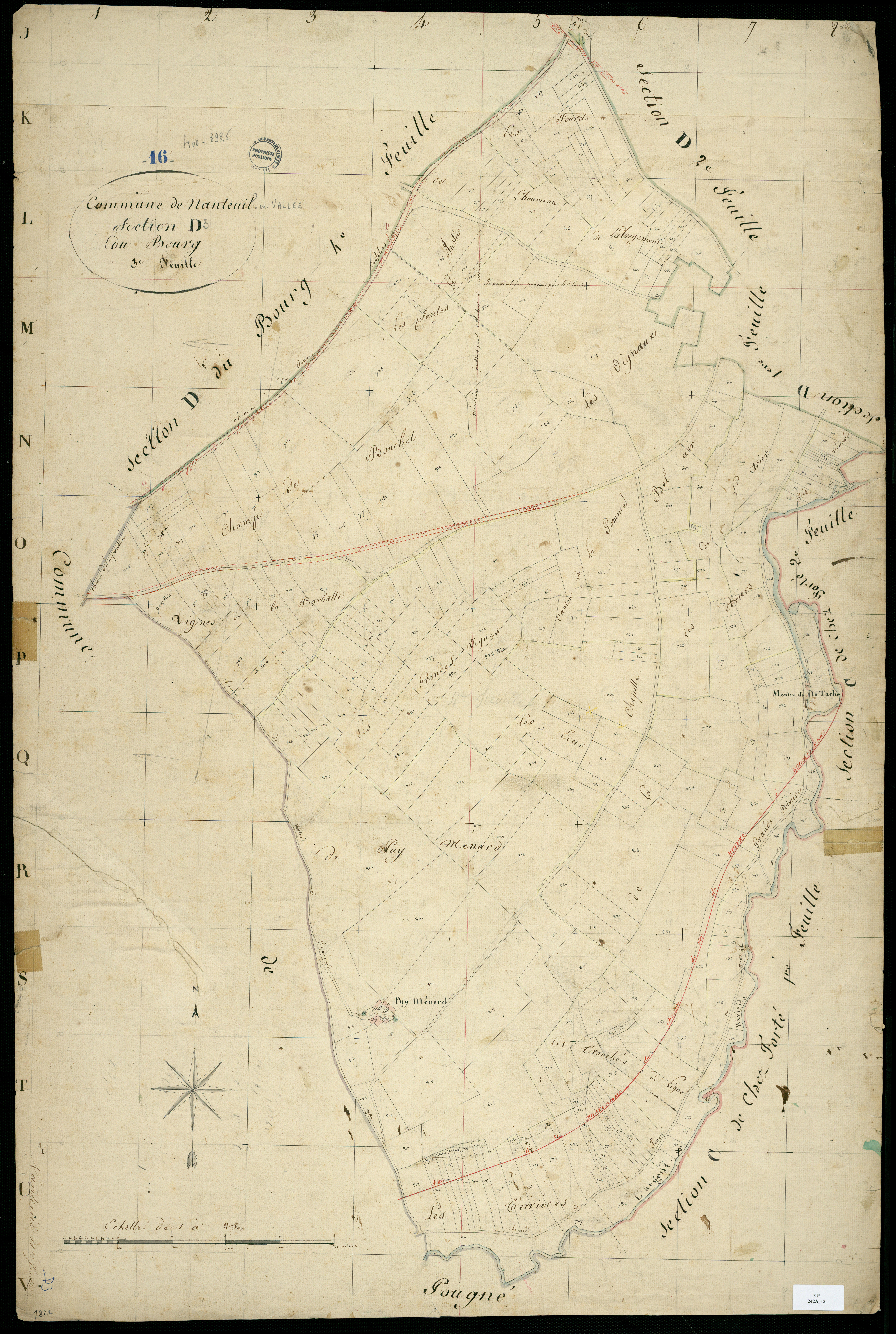 Nanteuil-en-Vallée - 3 P 242A/12 - Section D dite du Bourg. Feuille 3.  | 1819