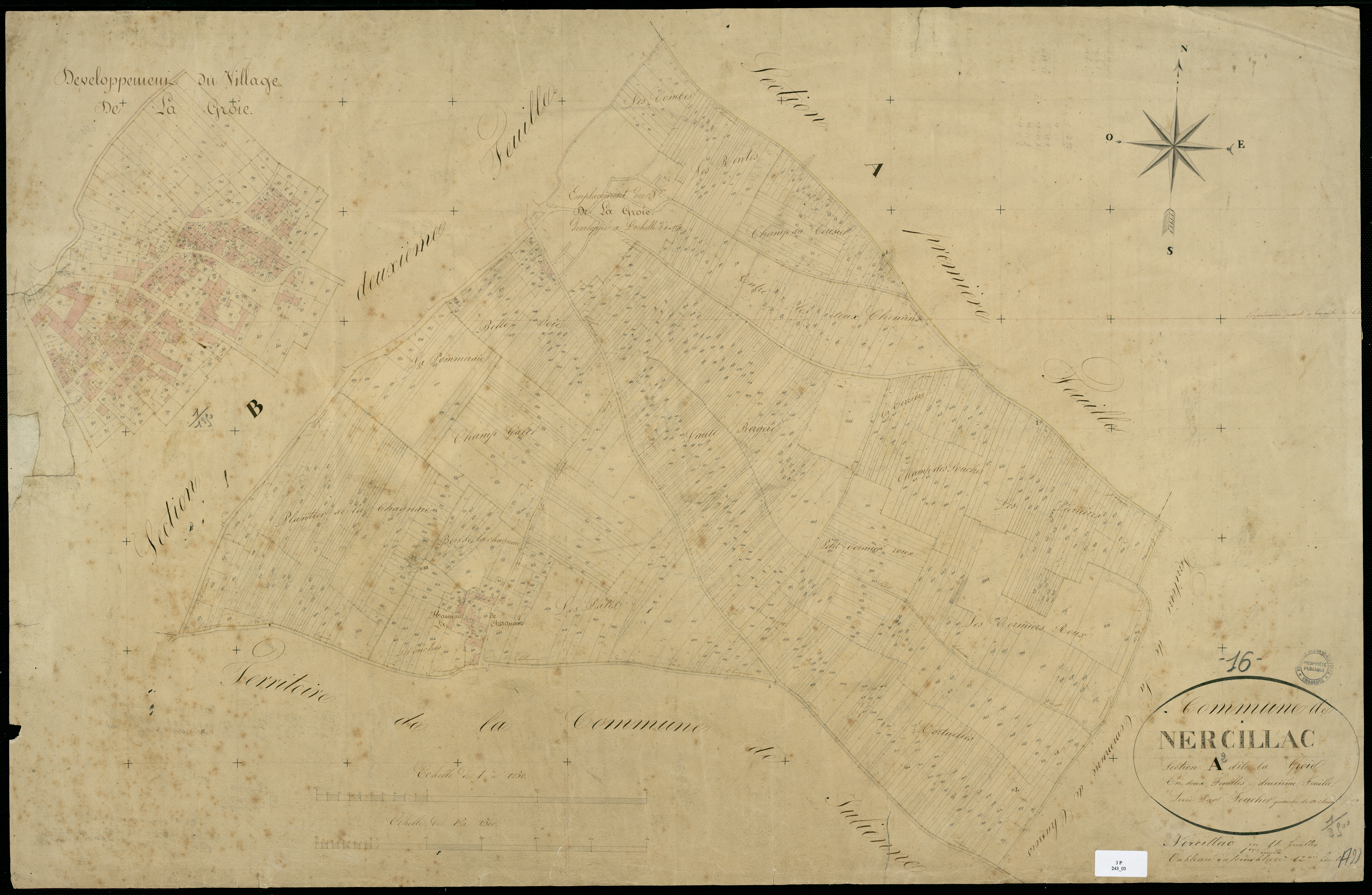 Nercillac - 3 P 243/3 - Section A dite de la Groie. Feuille 2.  | 1829