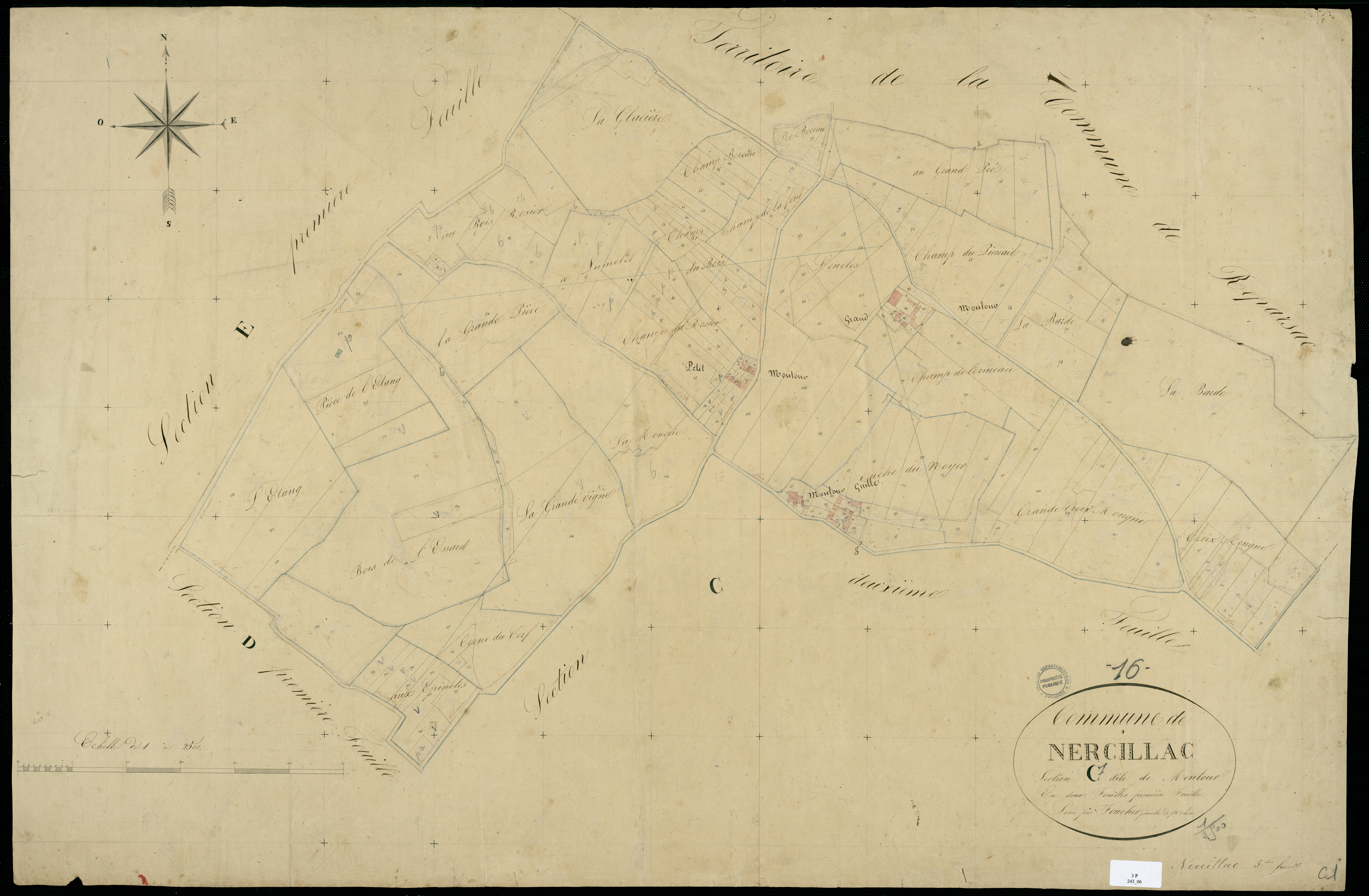 Nercillac - 3 P 243/6 - Section C dite de Montour. Feuille 1.  | 1829