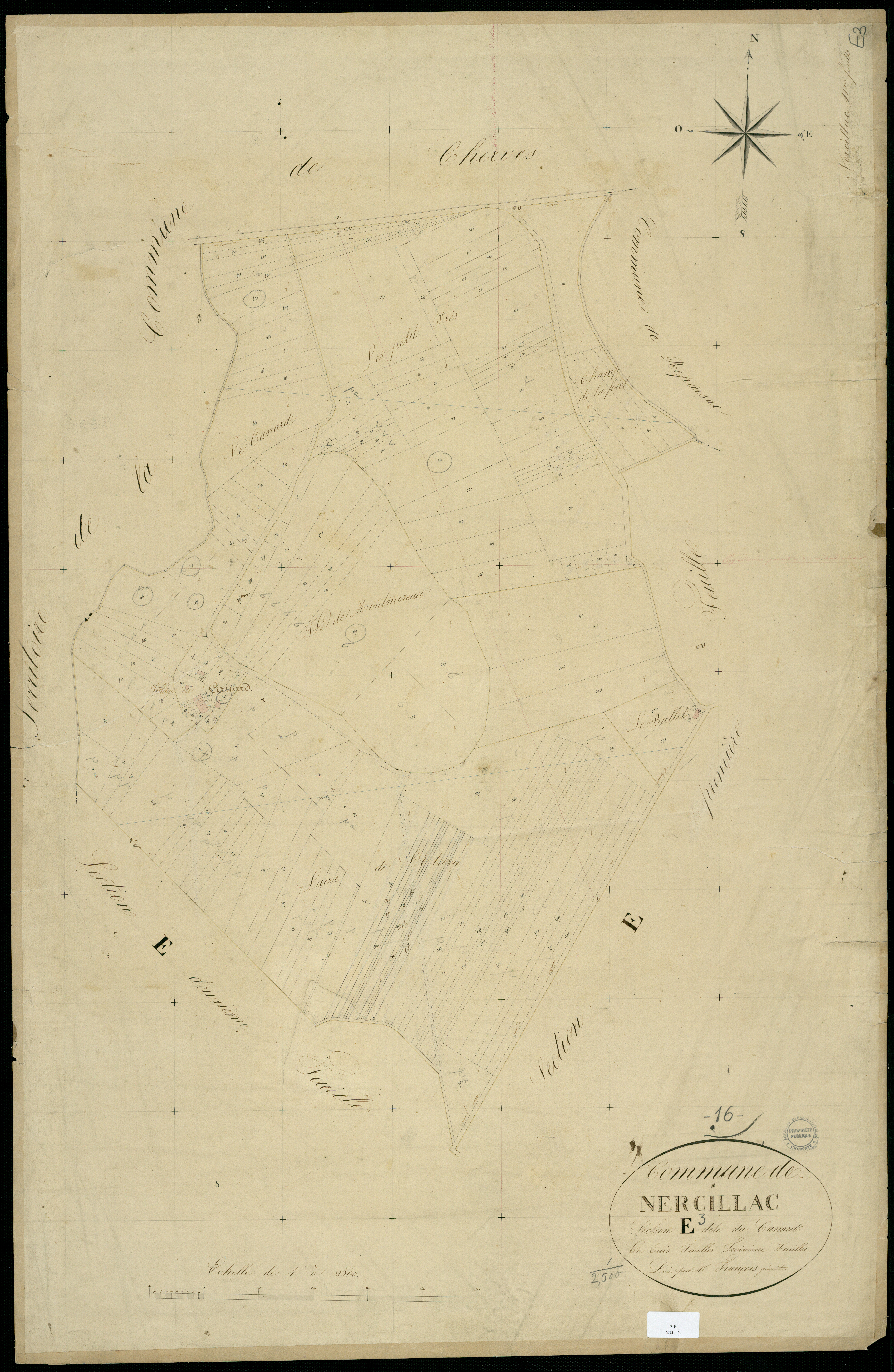 Nercillac - 3 P 243/12 - Section E dite du Canard. Feuille 3.  | 1829