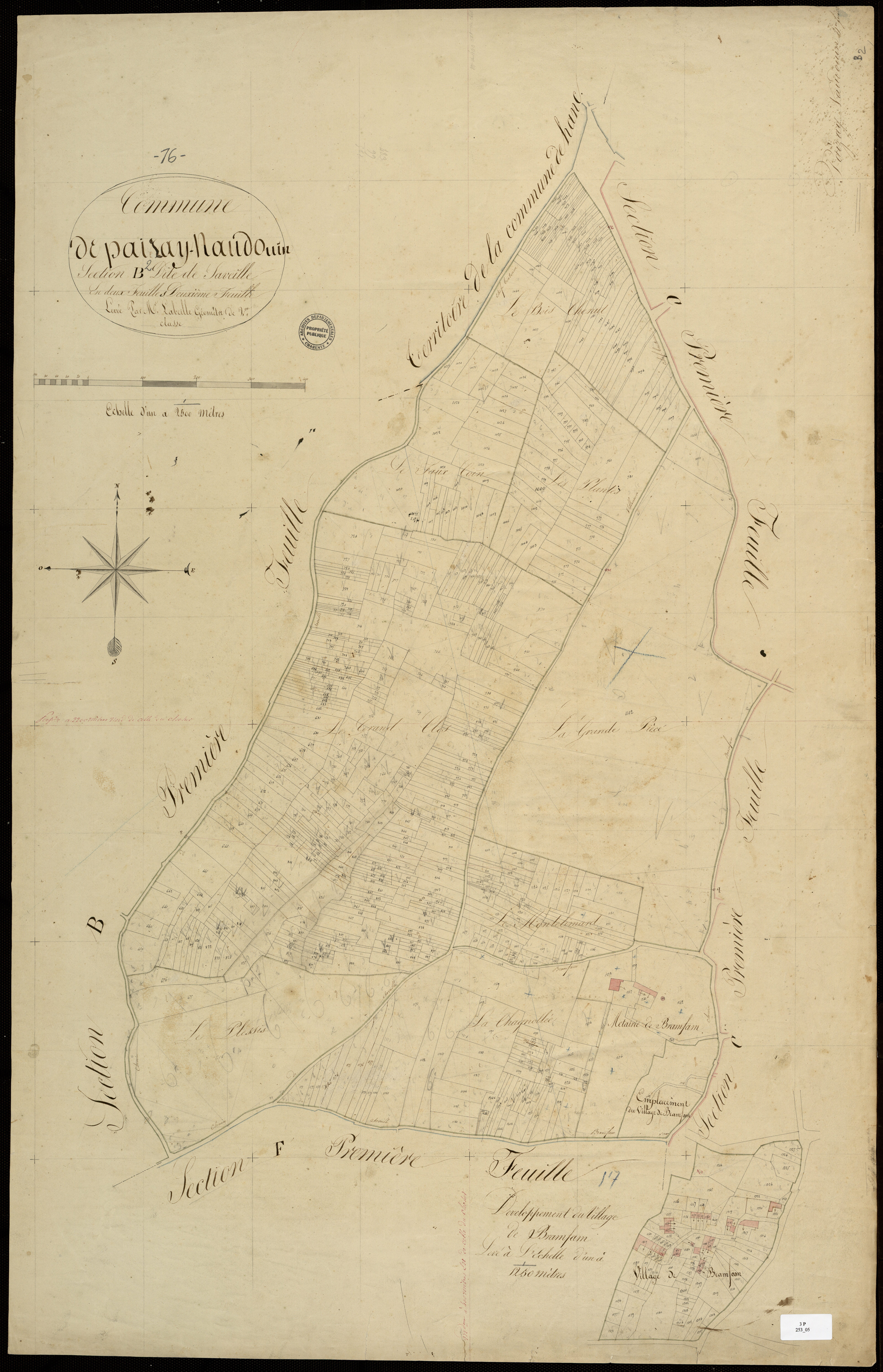 Paizay-Naudouin-Embourie - 3 P 253/5 - Section B dite de Saveille. Feuille 2.  | 1829