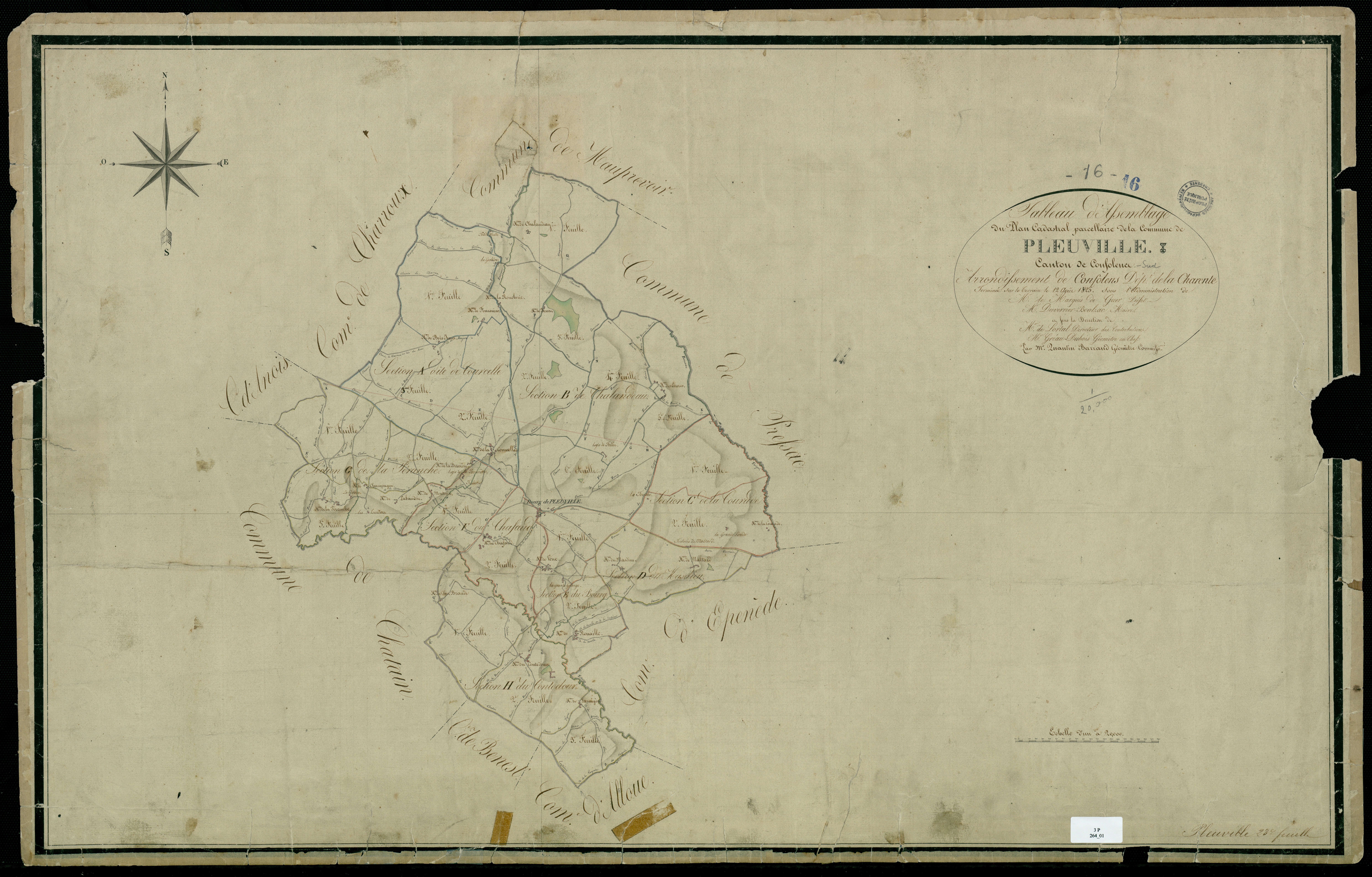 Pleuville - 3 P 264/1 - Tableau d'assemblage.  | 1825