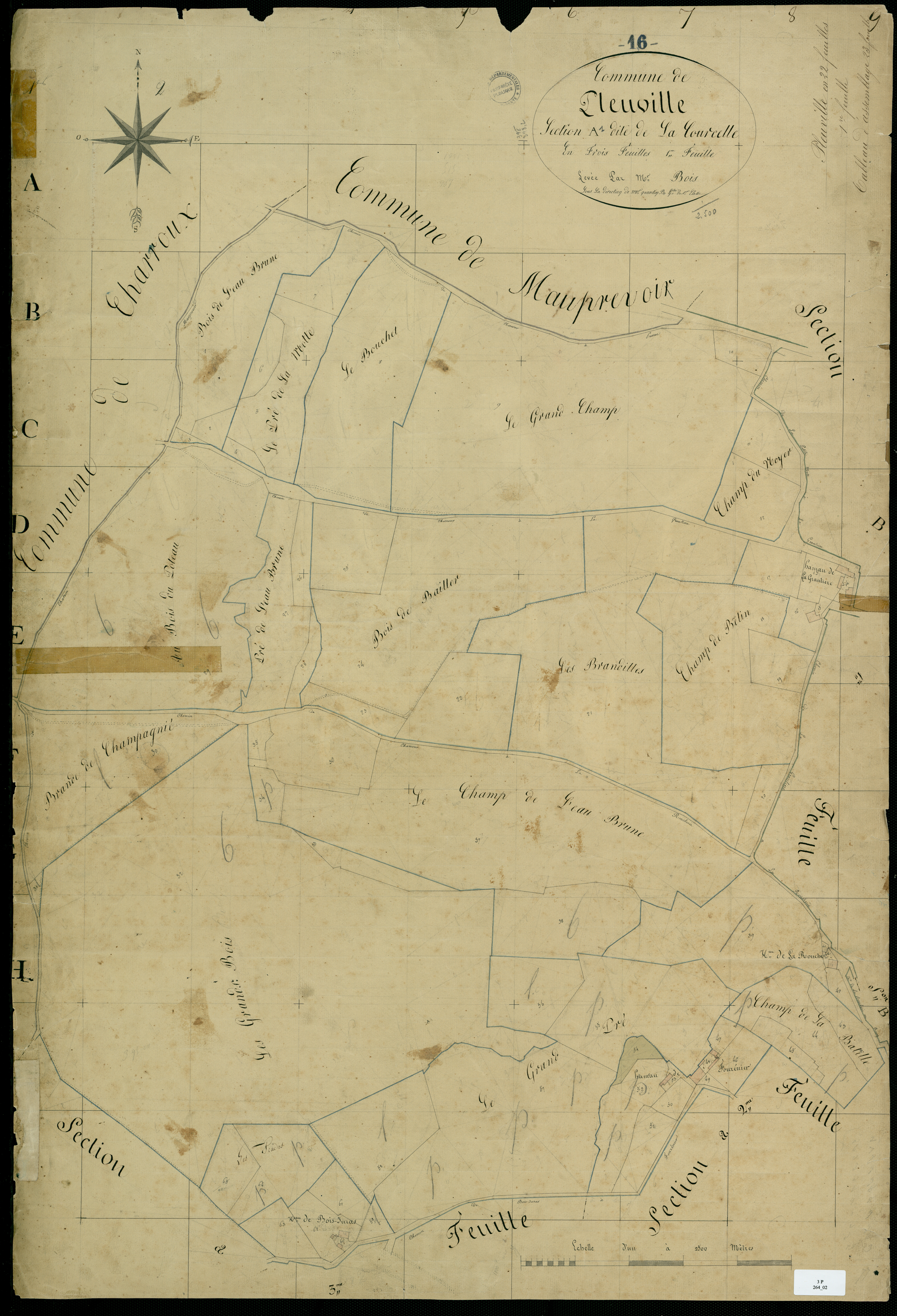 Pleuville - 3 P 264/2 - Section A dite de la Courcelle. Feuille 1.  | 1825
