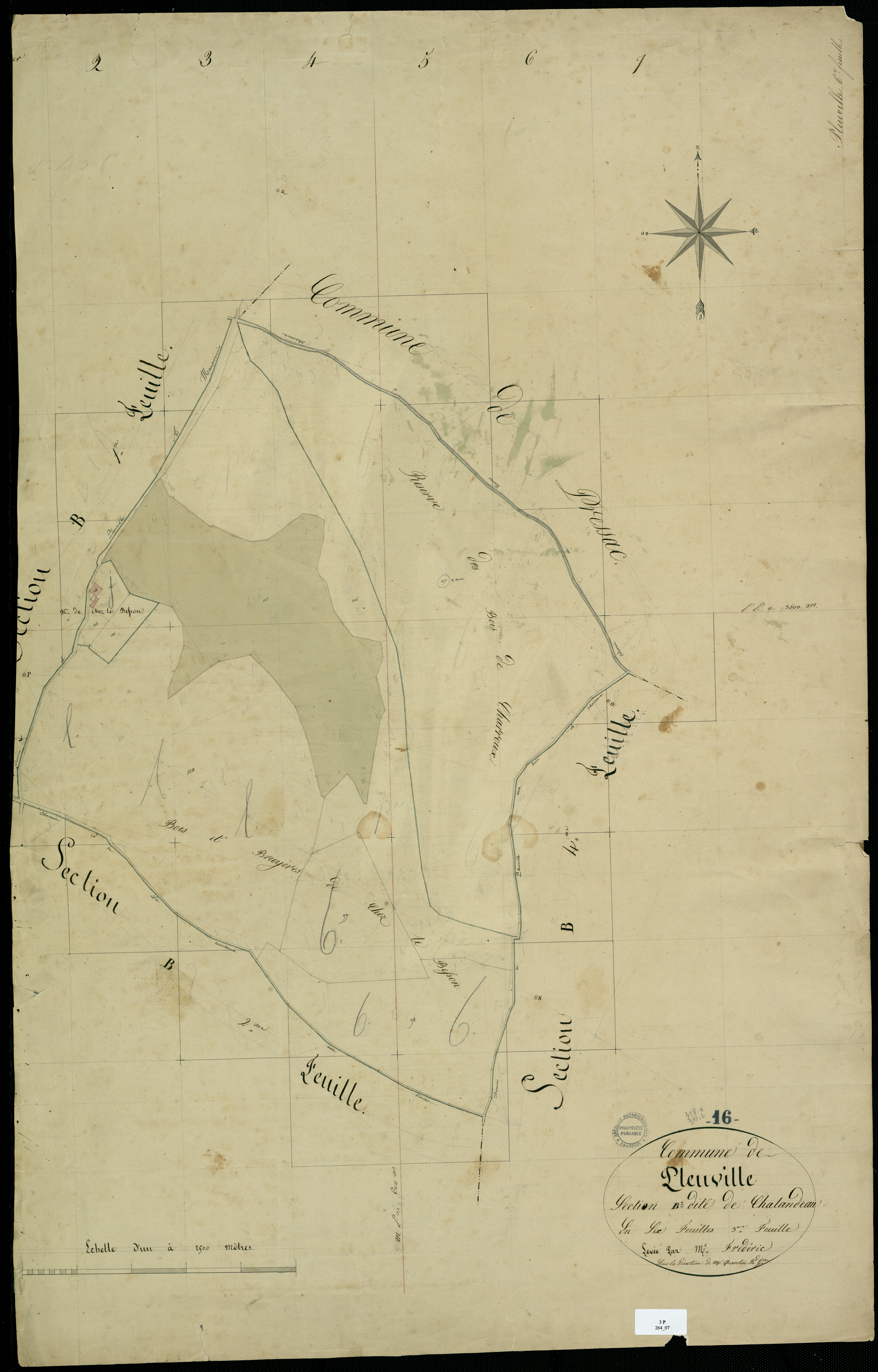 Pleuville - 3 P 264/7 - Section B dite de Chalandeau. Feuille 3.  | 1825