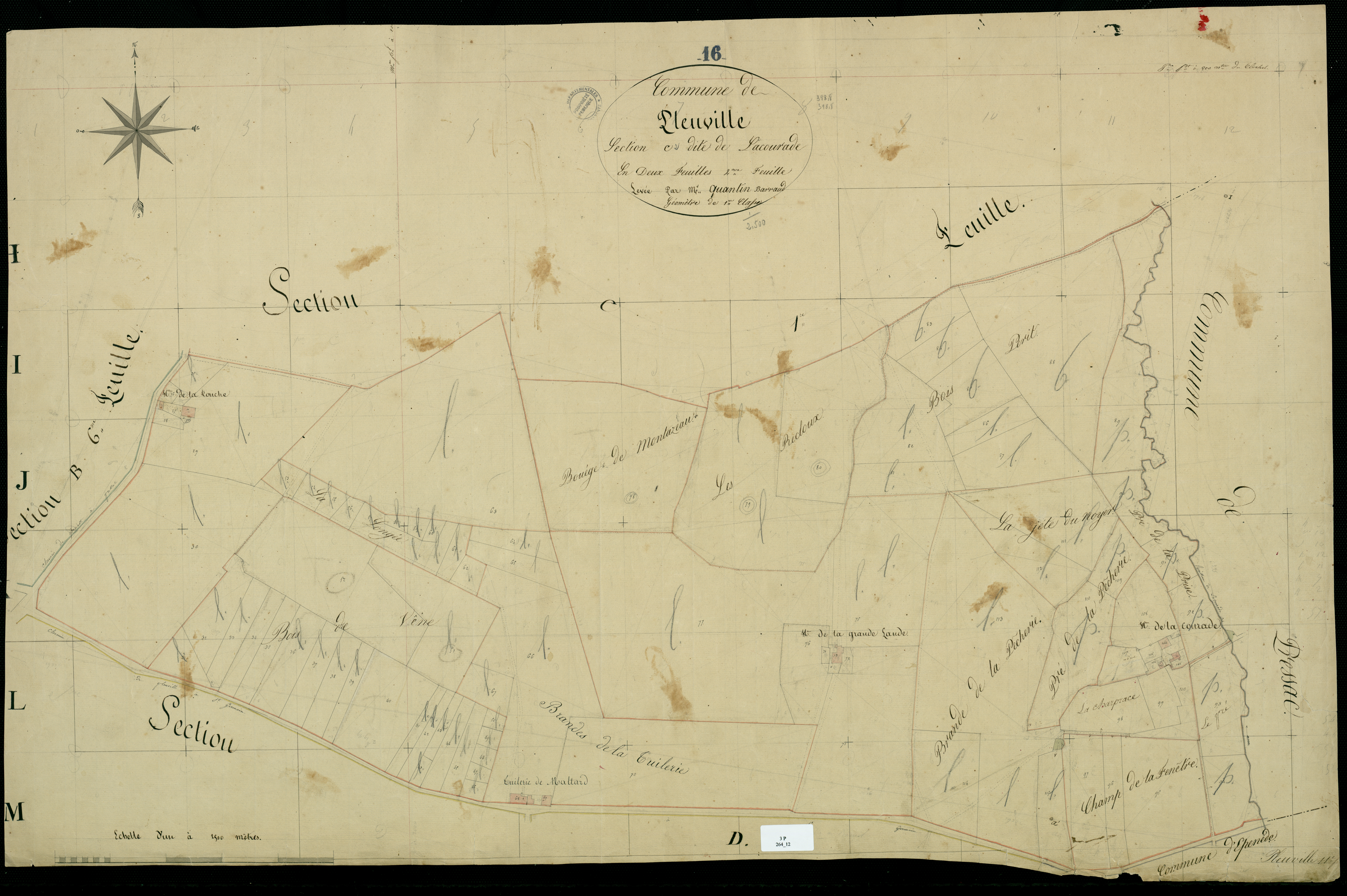 Pleuville - 3 P 264/12 - Section C dite de la Courade. Feuille 2.  | 1825