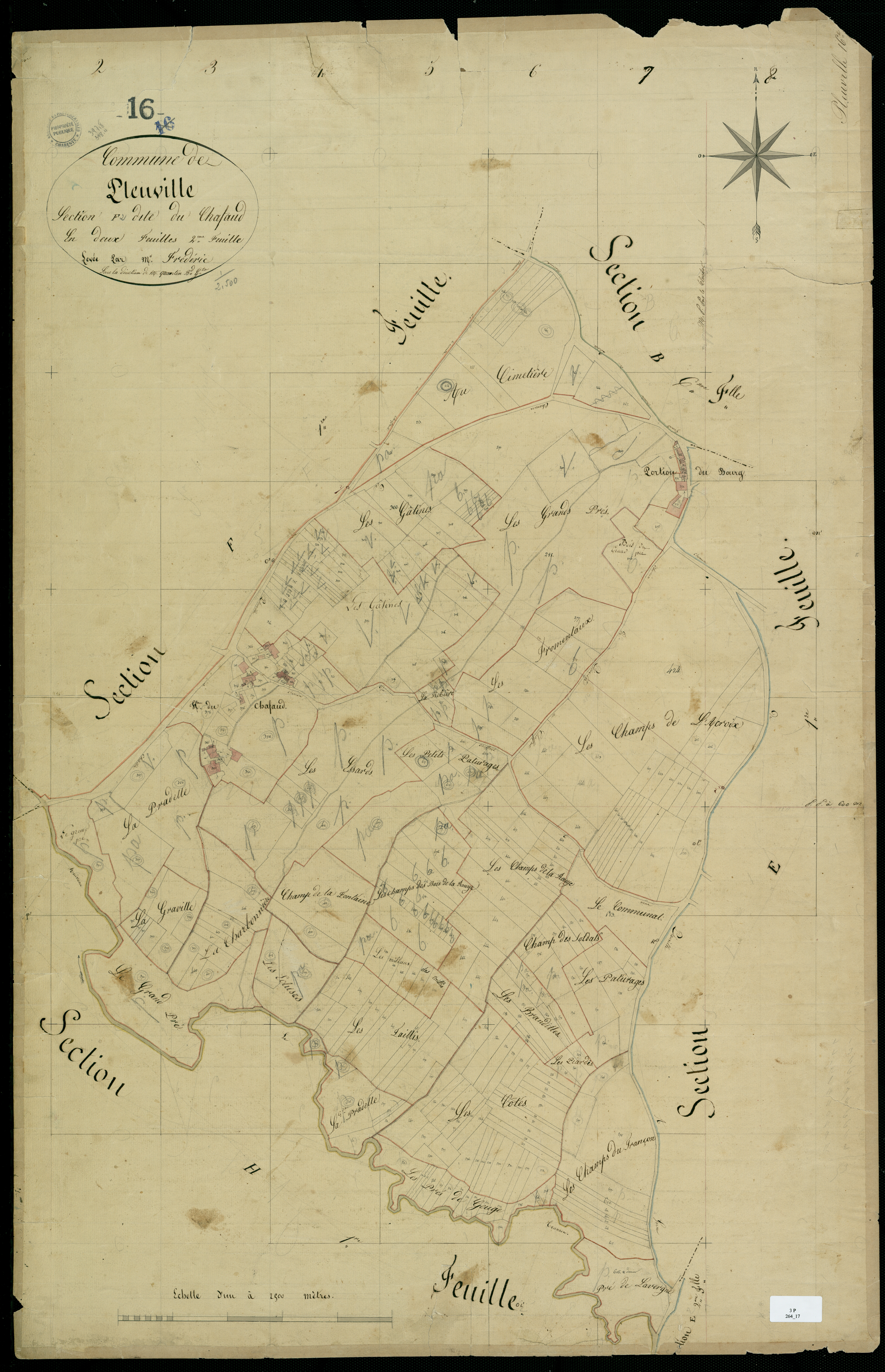 Pleuville - 3 P 264/17 - Section F dite du Chafaud. Feuille 2.  | 1825
