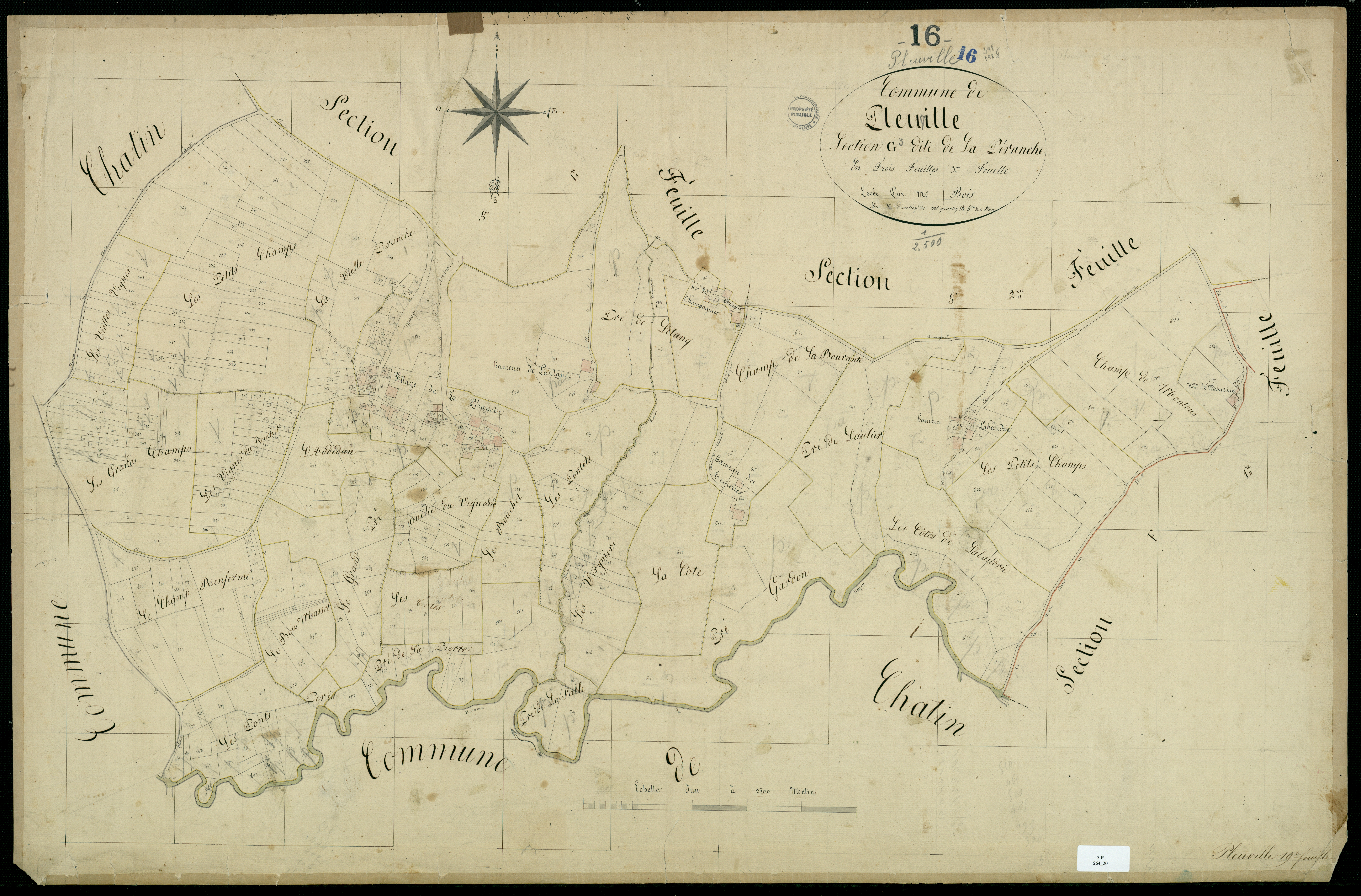 Pleuville - 3 P 264/20 - Section G dite de la Péranche. Feuille 3.  | 1825