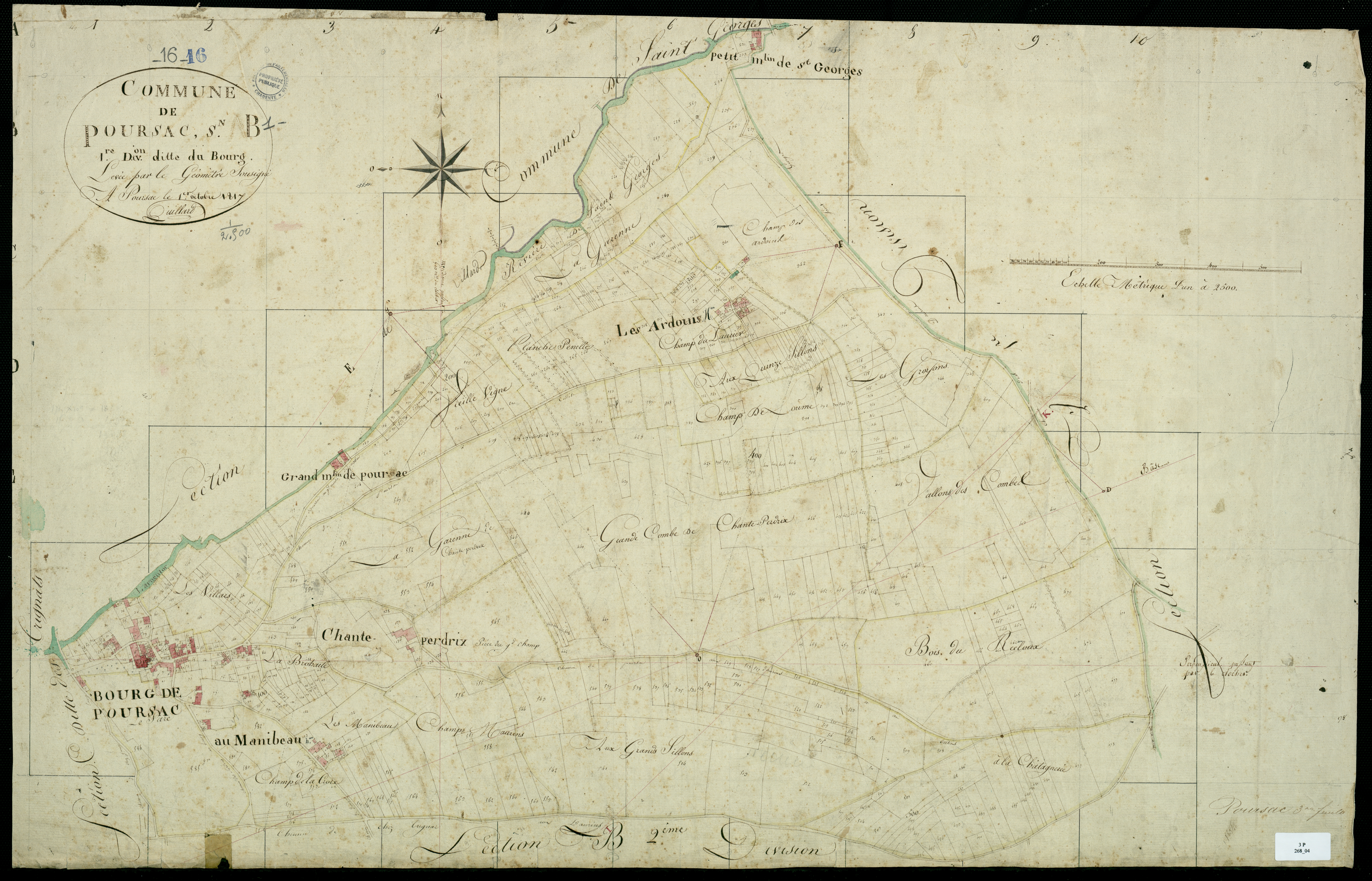 Poursac - 3 P 268/4 - Section B dite du Bourg. Feuille 1.  | 1817